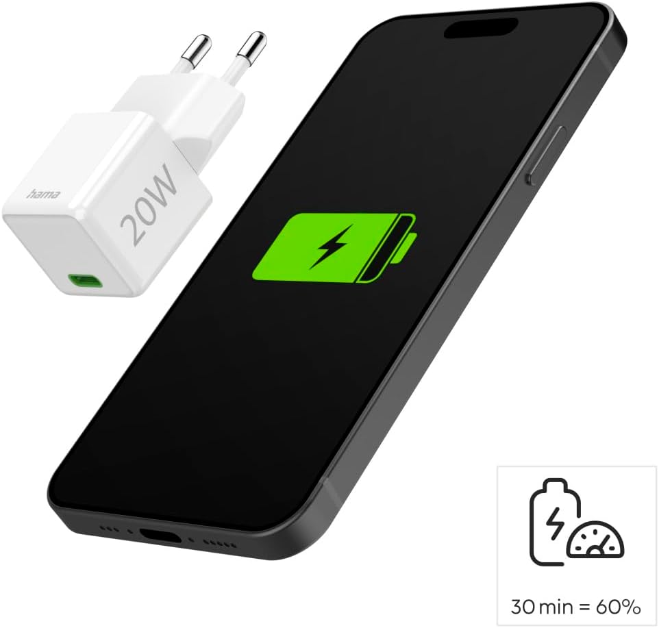 Thumbnail 3 de Hama chargeur USB-C 20W rapide (PD + QC 3.0, recharge optimisée) 1 port — compatible iPhone, Samsung et MacBook, blanc