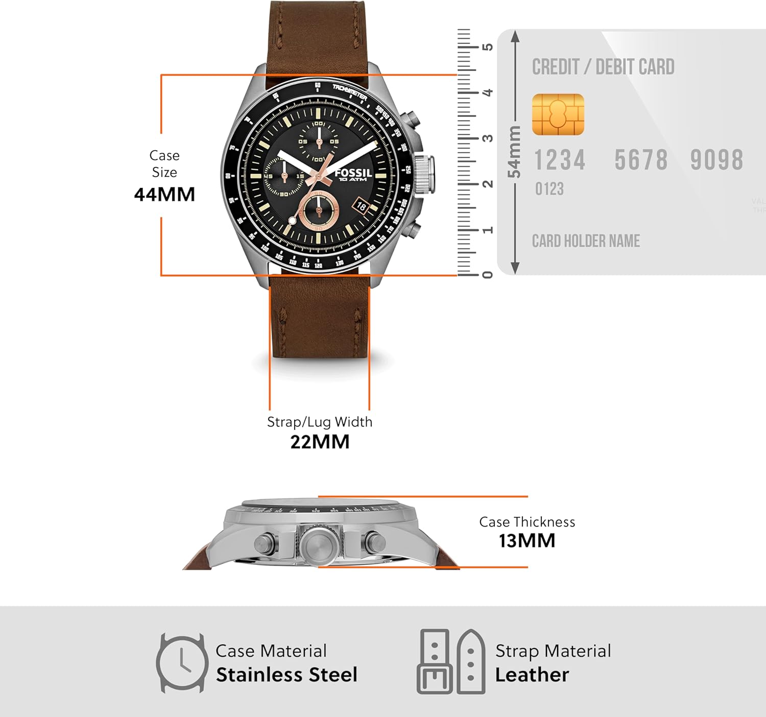 Thumbnail 4 de Fossil Decker CH2647 pour homme : chronographe quartz, boîtier acier inox 44 mm et bracelet silicone