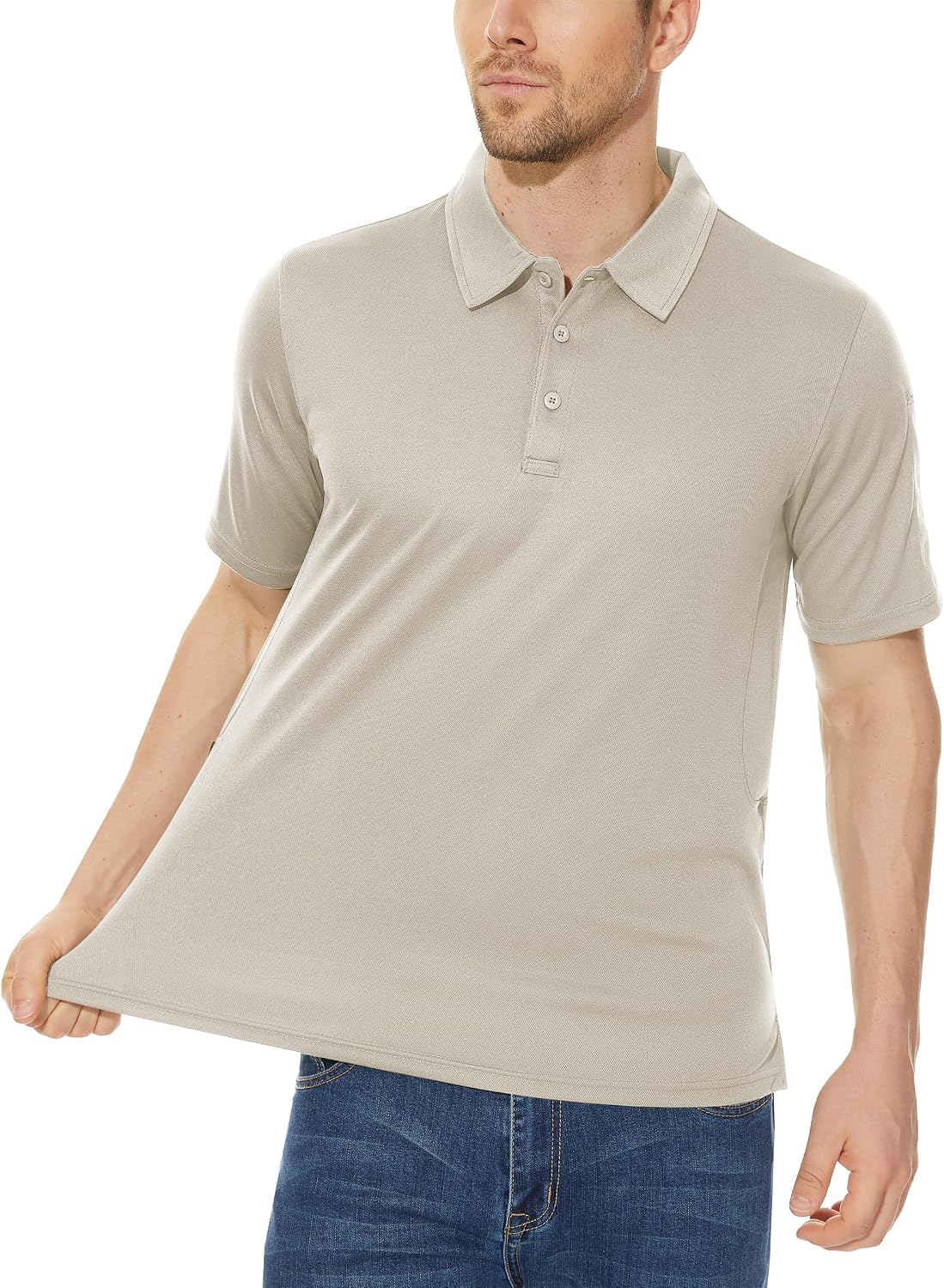 Detalle 2 de KEFITEVD men’s outdoor breathable polo shirt with quick-dry and sunglasses loop