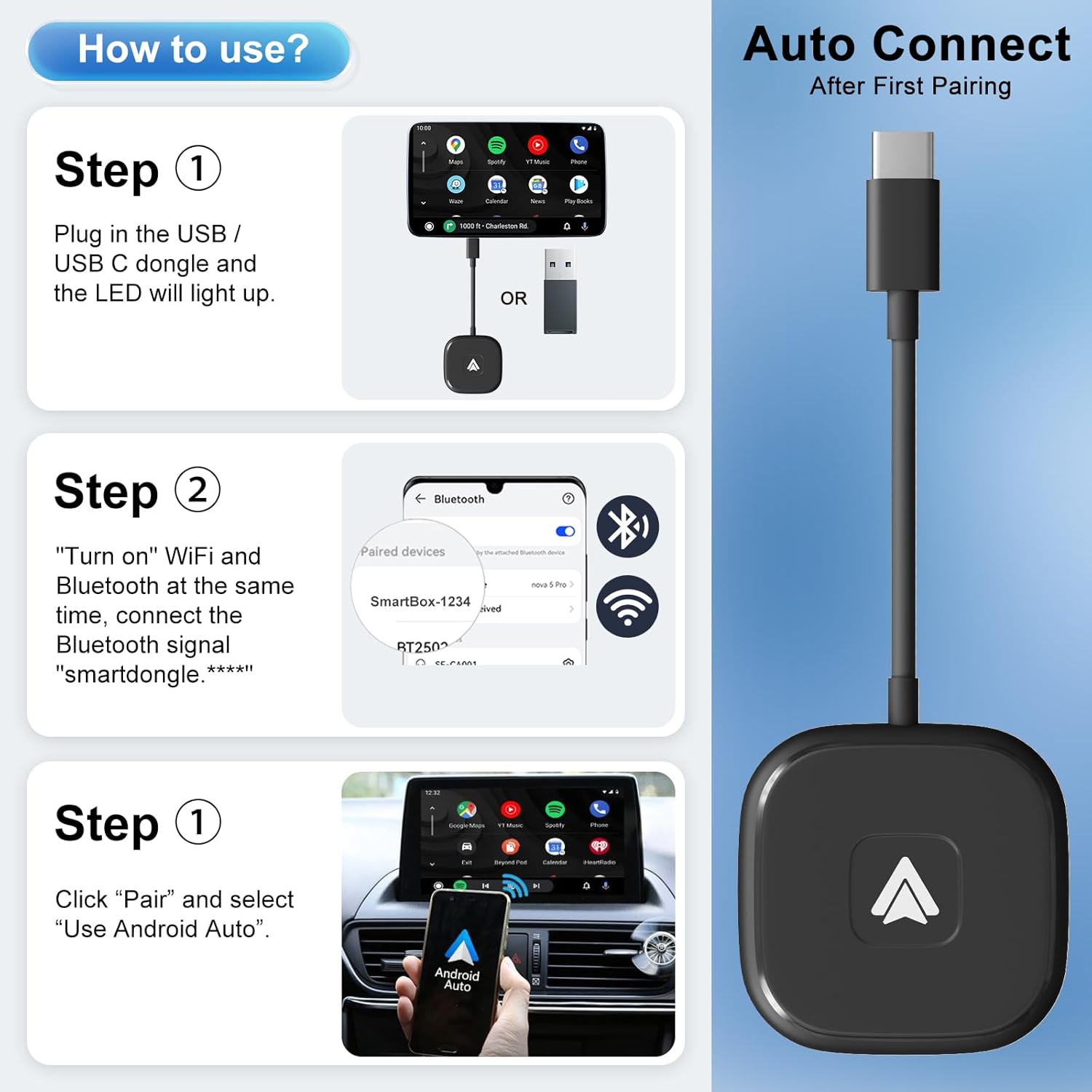 Thumbnail 4 de PAUNEZUEL Android Auto Wireless Adapter UK: Convert Wired to Wireless, Plug and Play