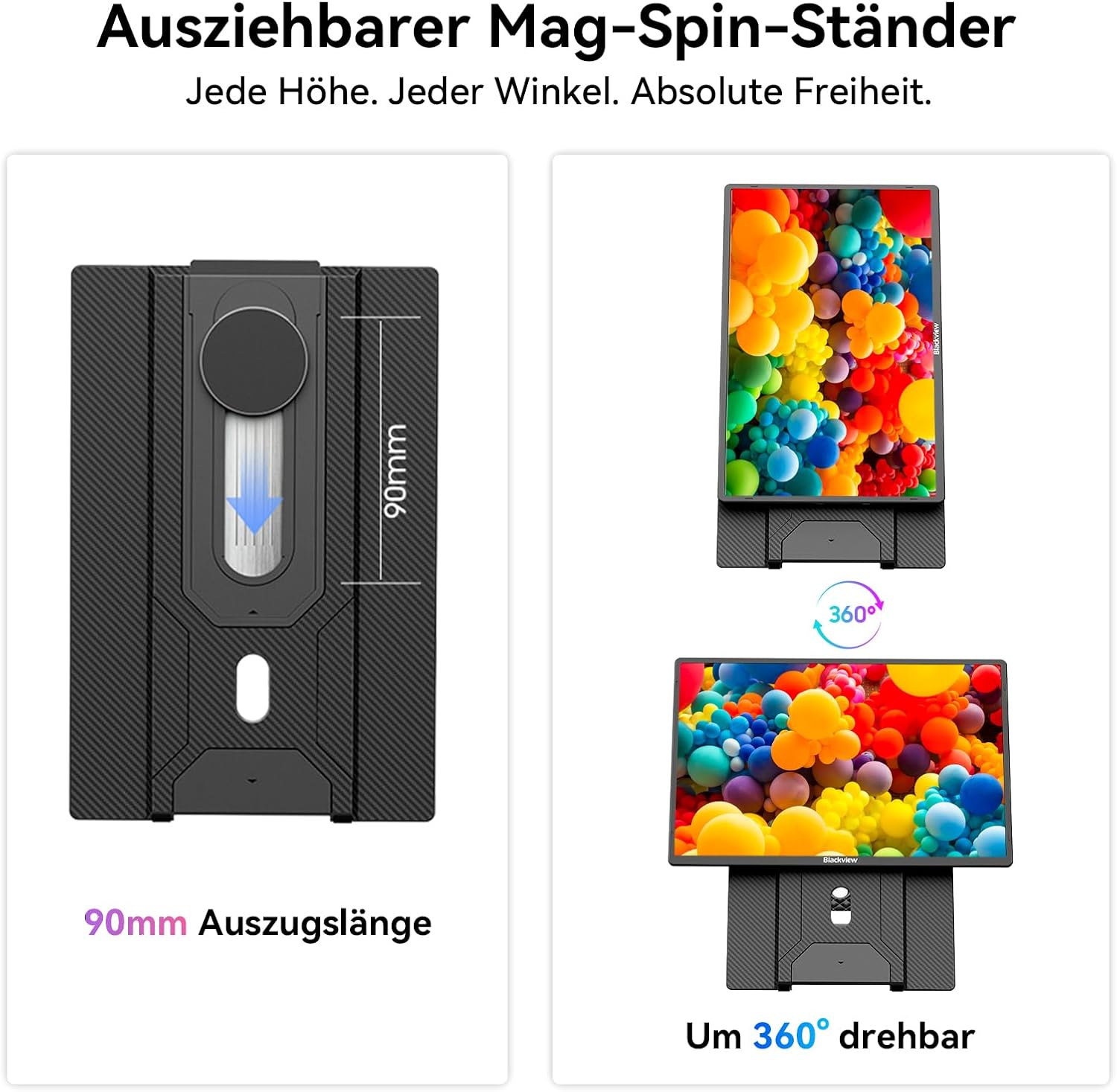 Thumbnail 6 de Blackview 16.1 Zoll ultradünner tragbarer Monitor – Plug & Play, 16:10 FHD, 360° Magnetständer