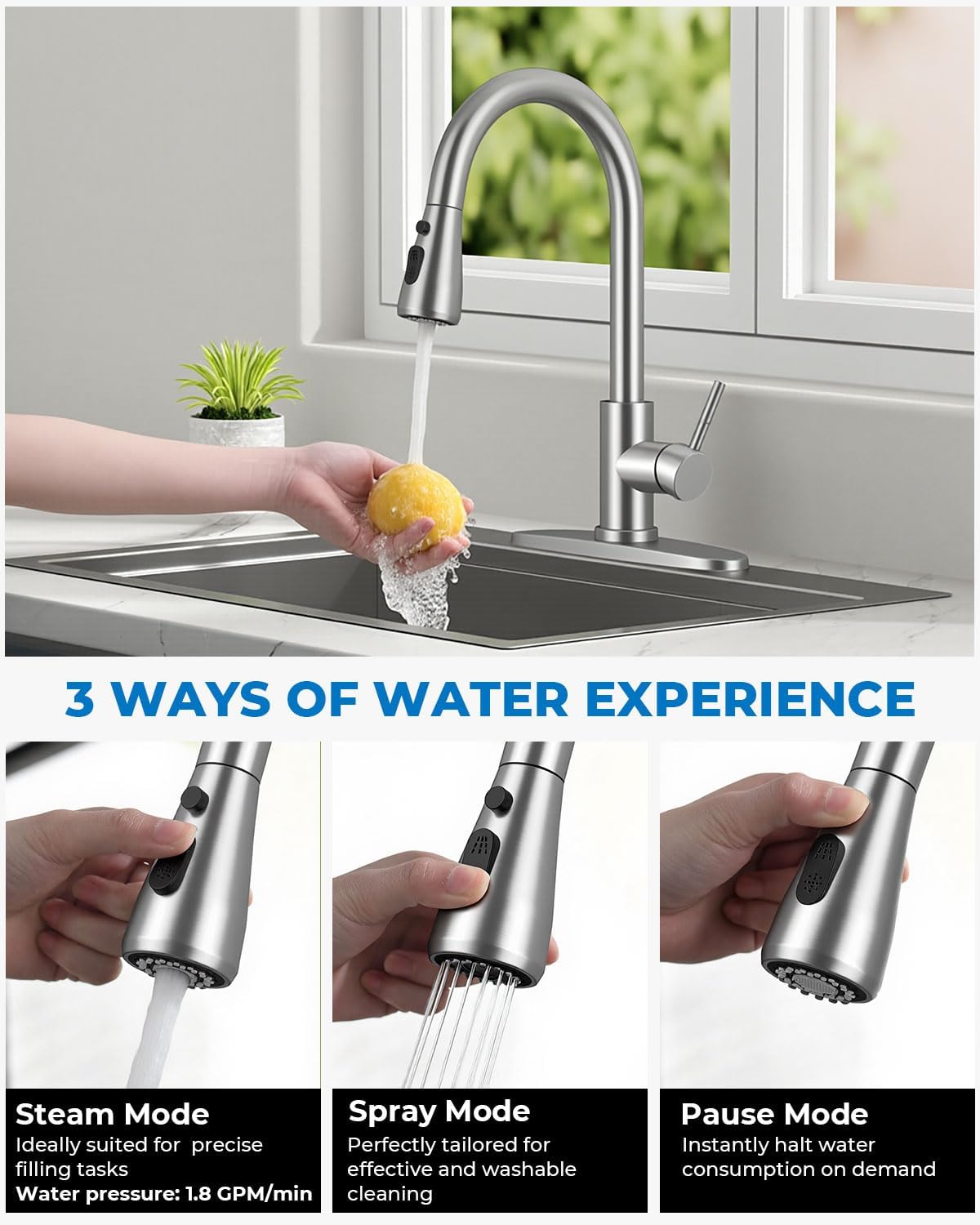 Thumbnail 5 de WEWE Pull-Down Kitchen Faucet, SUS304 Stainless Steel