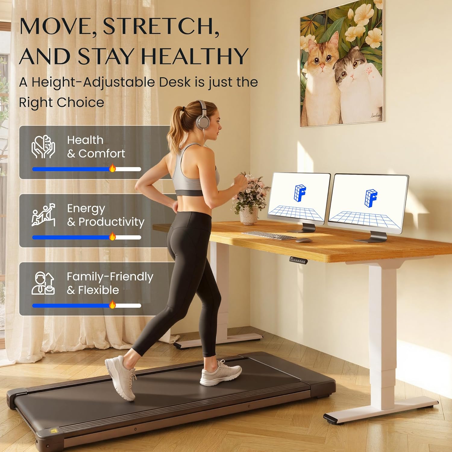 Thumbnail 5 de FLEXISPOT Bureau Assis-Debout Électrique à 2 Moteurs et 3 Colonnes – 100 kg – 60–125 cm – Panneau Smart et Mémoire