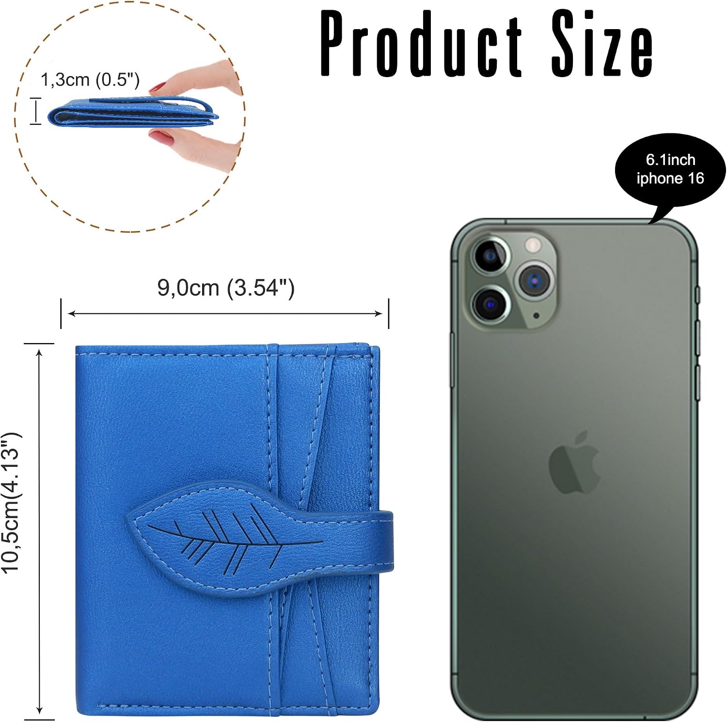 Thumbnail 3 de conisy Small Purses for Women with RFID Blocking – Shiny Blue Leather Bifold Wallet