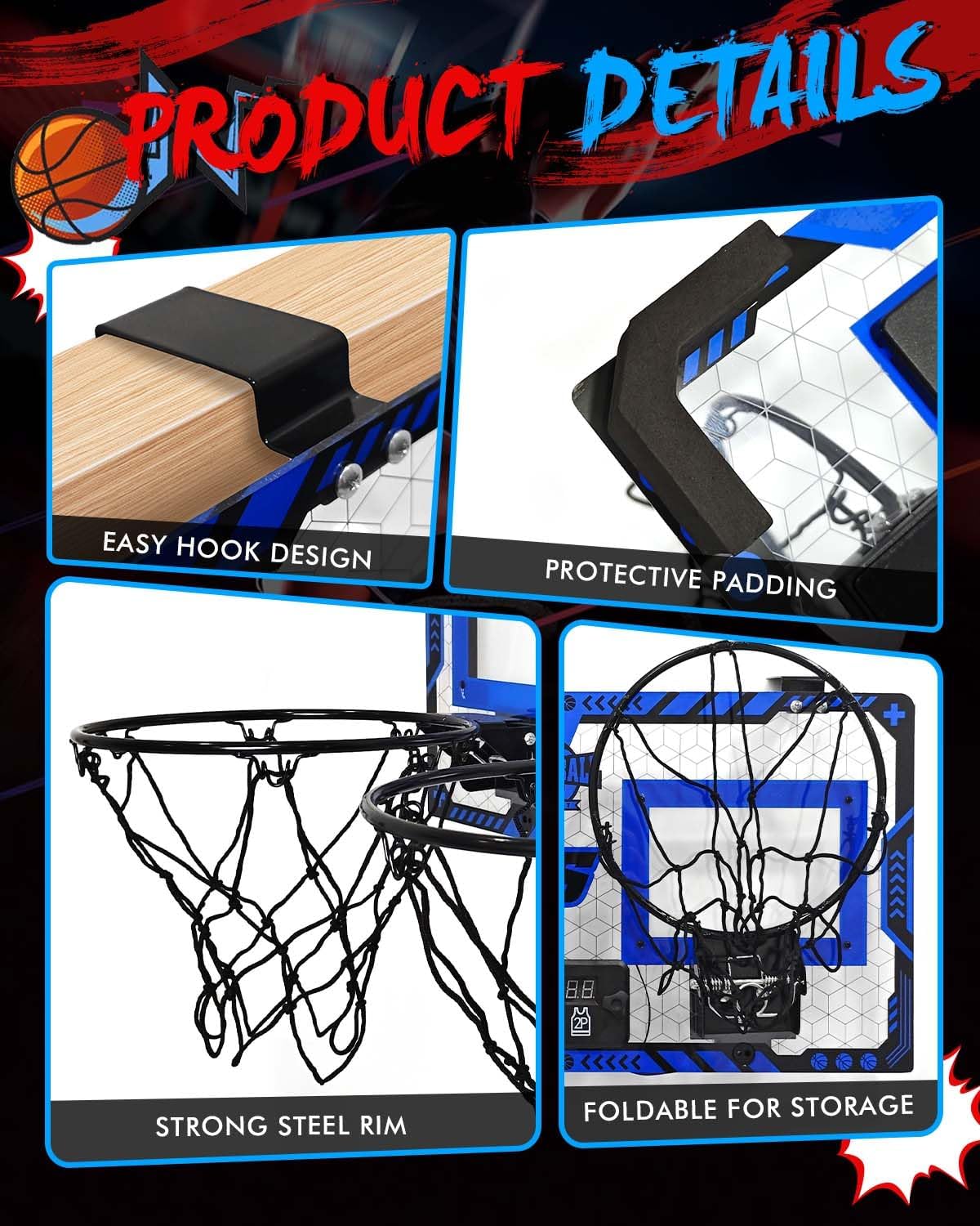 Detalle 2 de Adjustable Kids Basketball Hoop & Dart Board Set (43–75 inches) – Indoor/Outdoor Play for Toddlers to Teens