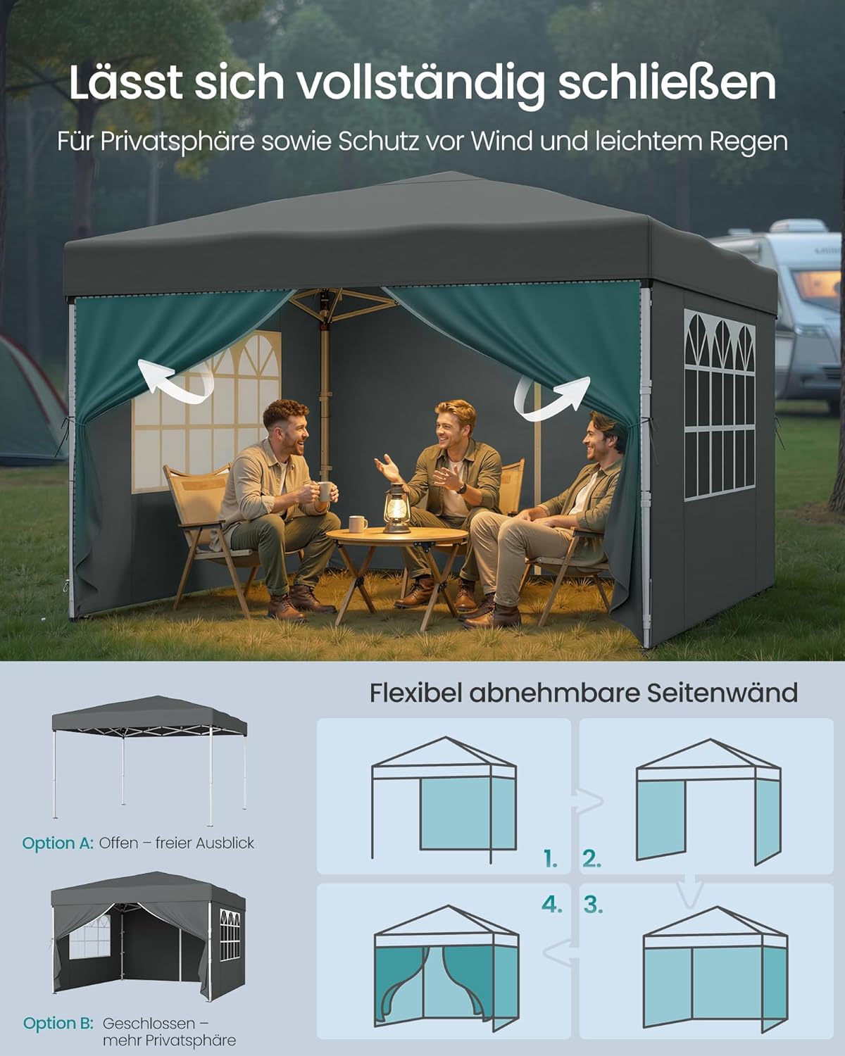 Thumbnail 6 de SONGMICS Pavillon 3 x 3 m (GCT104GZ01) mit Seitenwänden – faltbar & transportabel, dunkelgrau