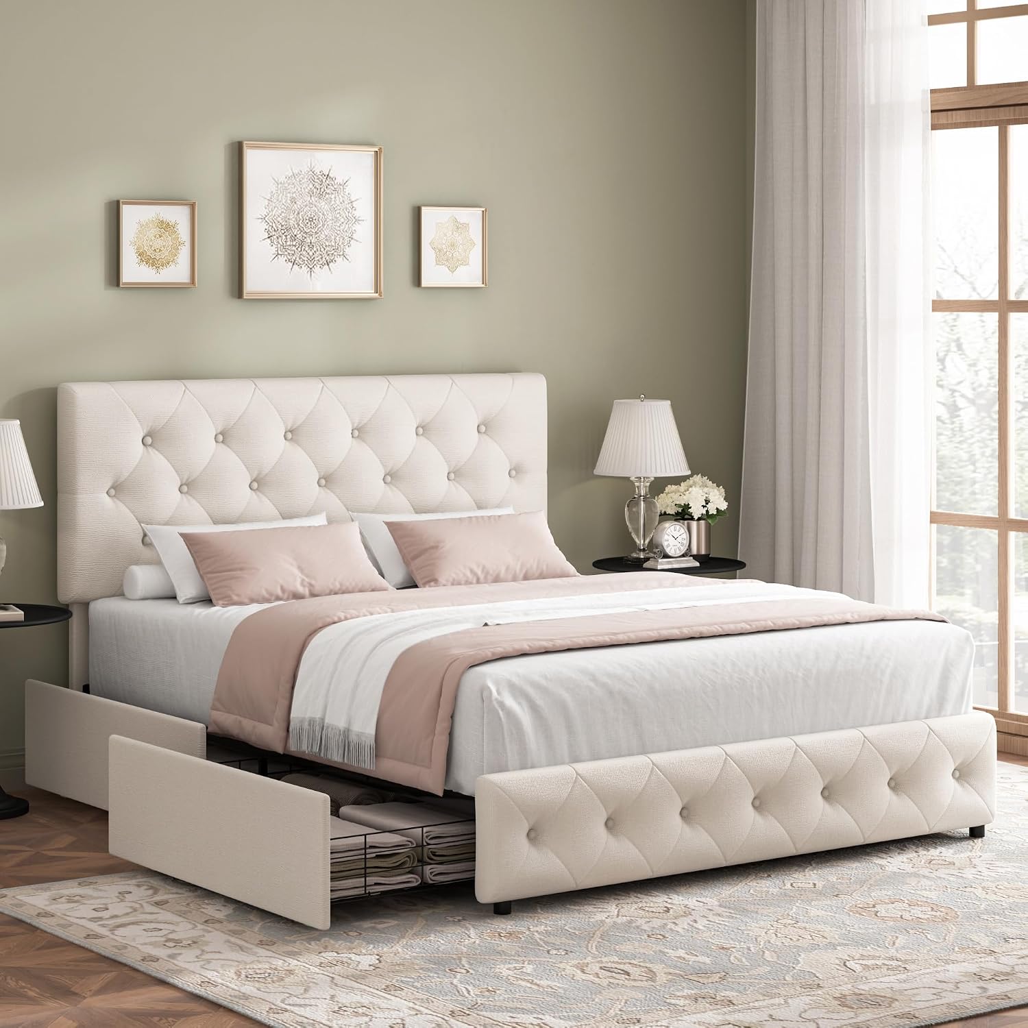 Detalle de Keyluv Full Size Upholstered Platform Bed Frame