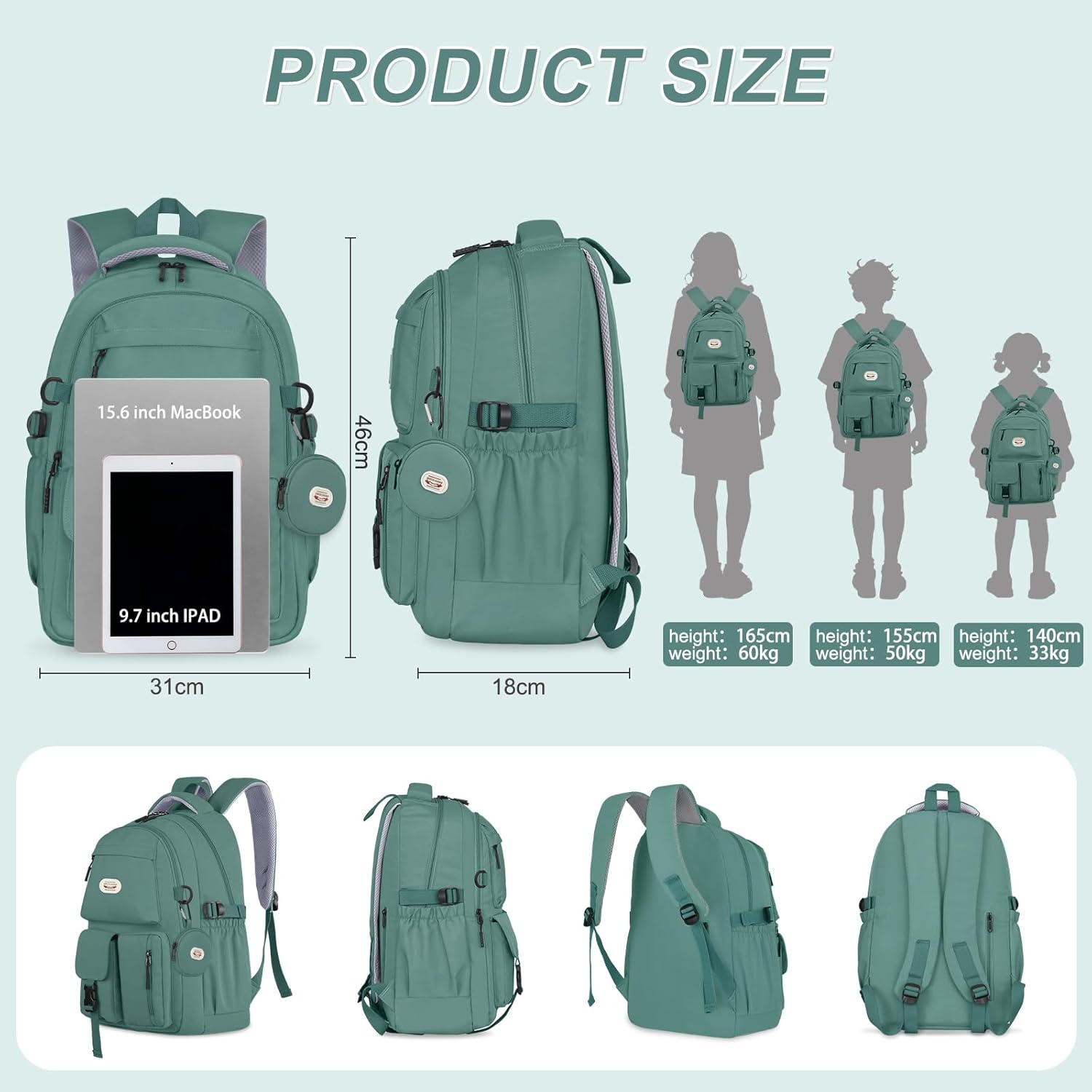 Thumbnail 4 de BECOJADDE Backpack: 25L School Daypack with 15.6'' Laptop Sleeve and Detachable Coin Pouch