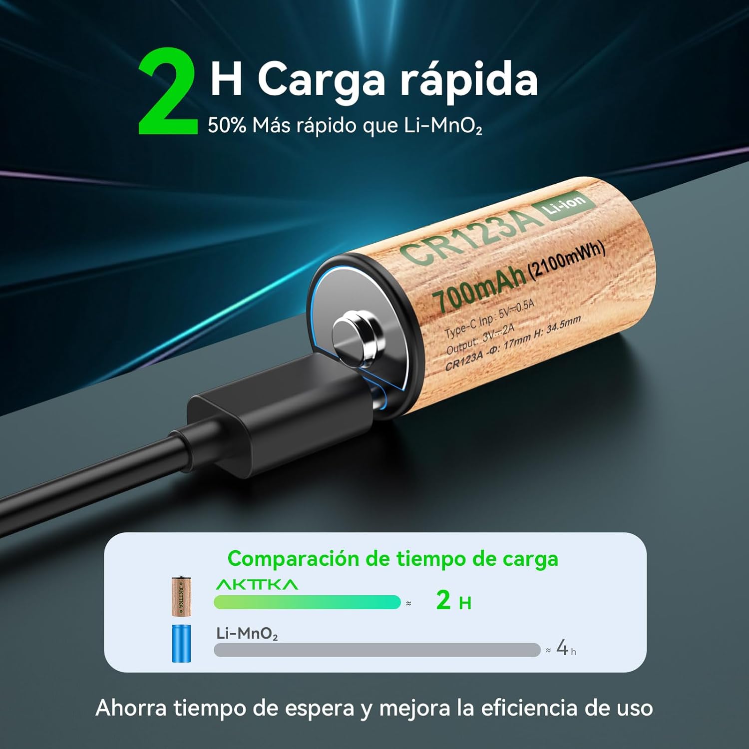 Thumbnail 4 de AKTTKA CR123A recargable 2100 mWh USB-C