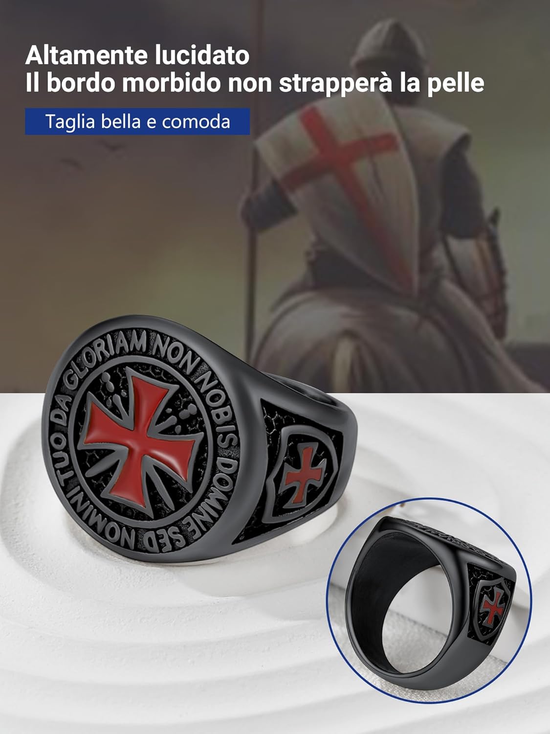 Thumbnail 3 de PROSTEEL anello in acciaio Cavalieri Templari con croce gotica punk, 316L con confezione regalo