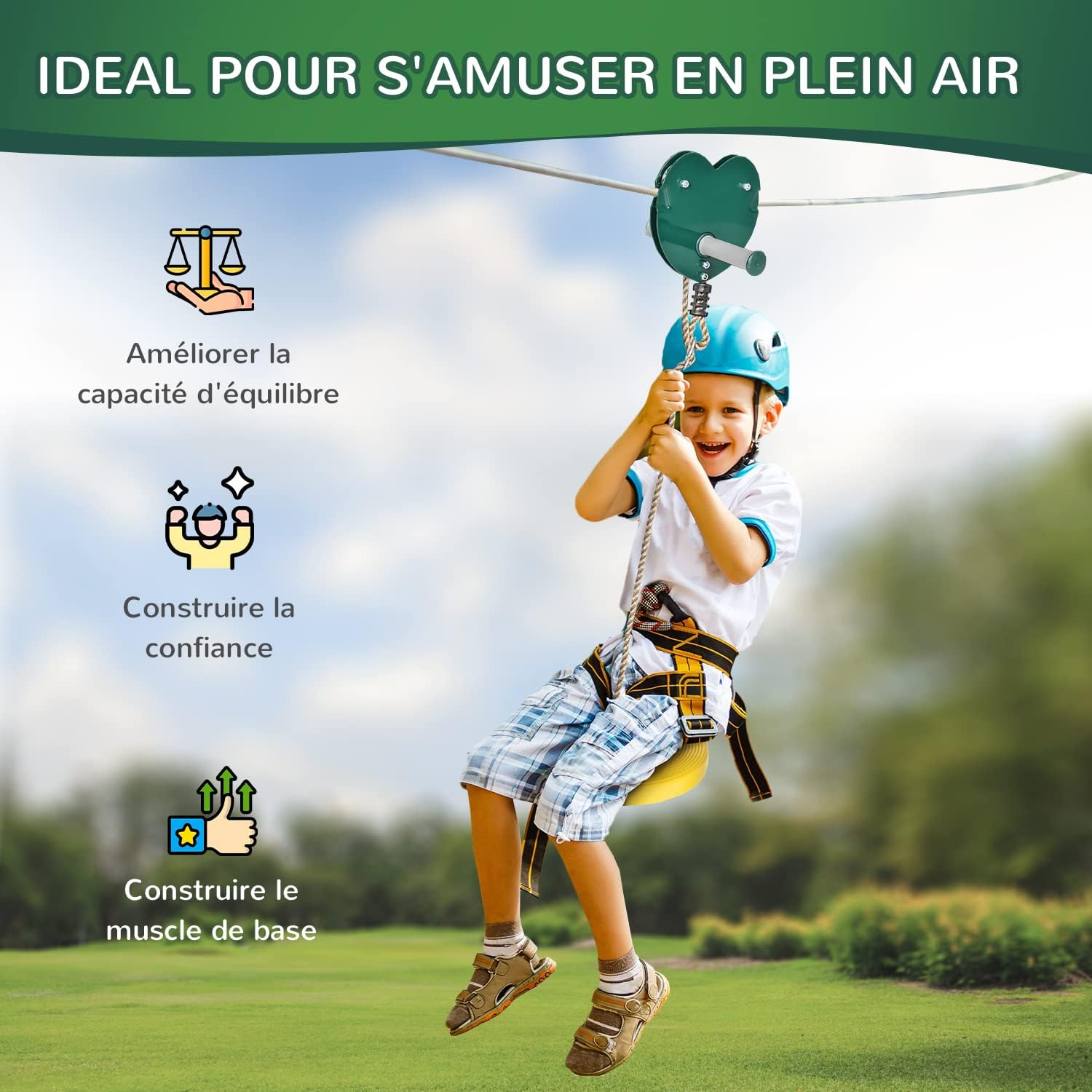 Thumbnail 3 de Outsunny Kits de tyroliennes pour Enfants 6-10 Ans