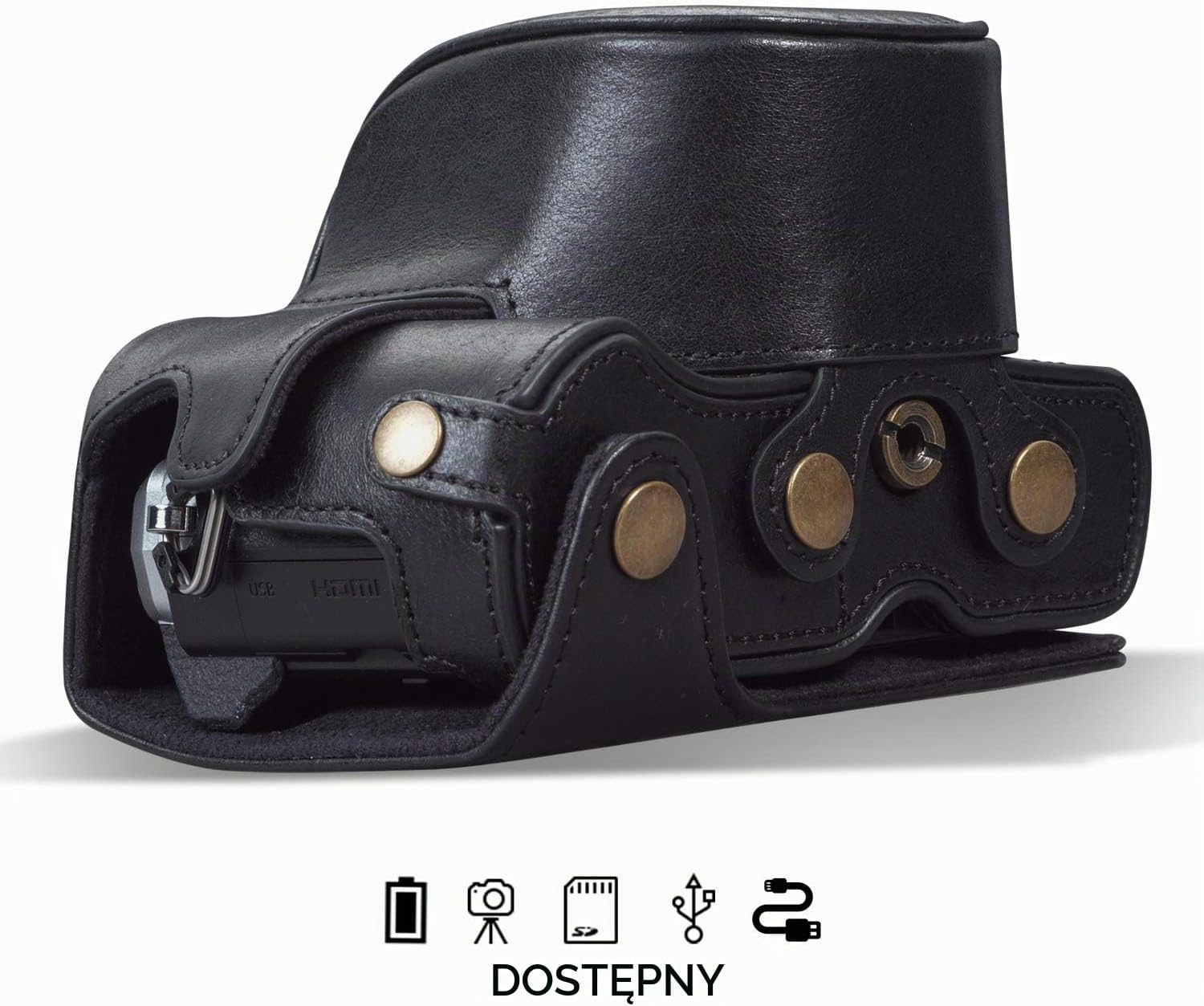Detalle 2 de MegaGear MG1932 Ever Ready – czarne skórzane etui na aparat Olympus