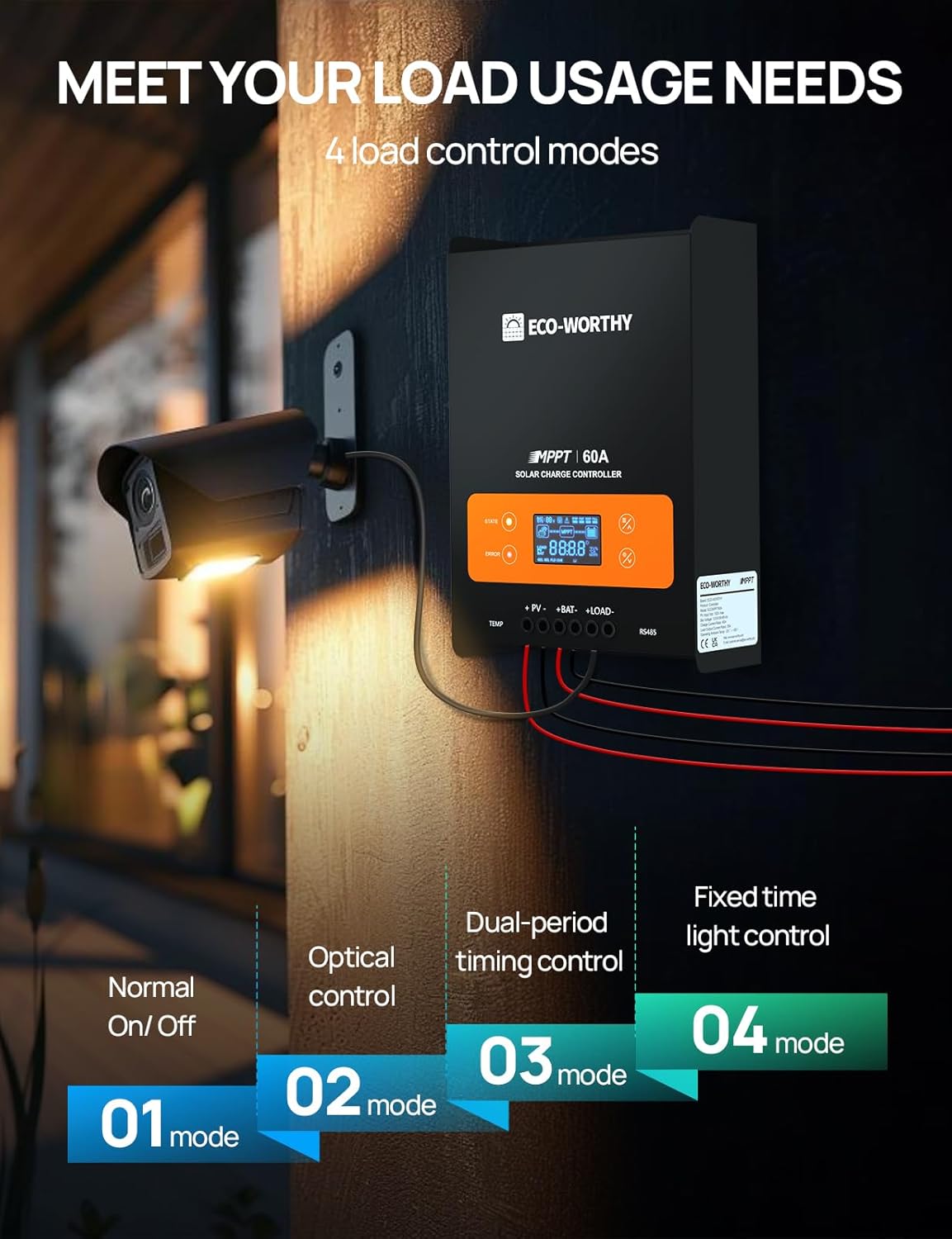 Detalle 2 de ECO-WORTHY 60A MPPT Solar Charge Controller with Bluetooth & WiFi (150V PV, 12/24/36/48V)