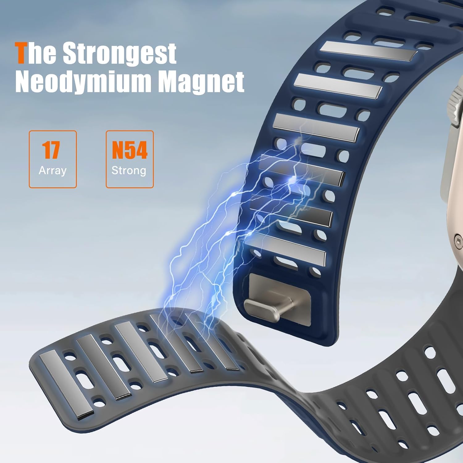 Detalle de Tasikar Clip Magnetic Straps for Apple Watch 42–49mm (Dark Blue-Grey) — Silicone, Waterproof