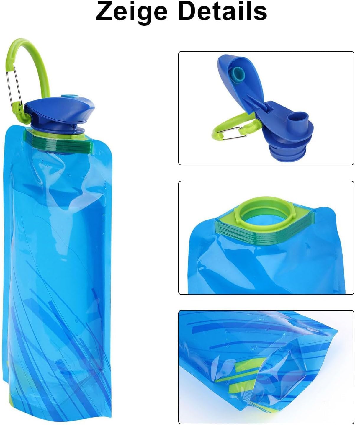 Detalle de VIEVRE faltbare Trinkflaschen-Set (4 Stück) – BPA-frei, 700 ml, Blau/Weiß