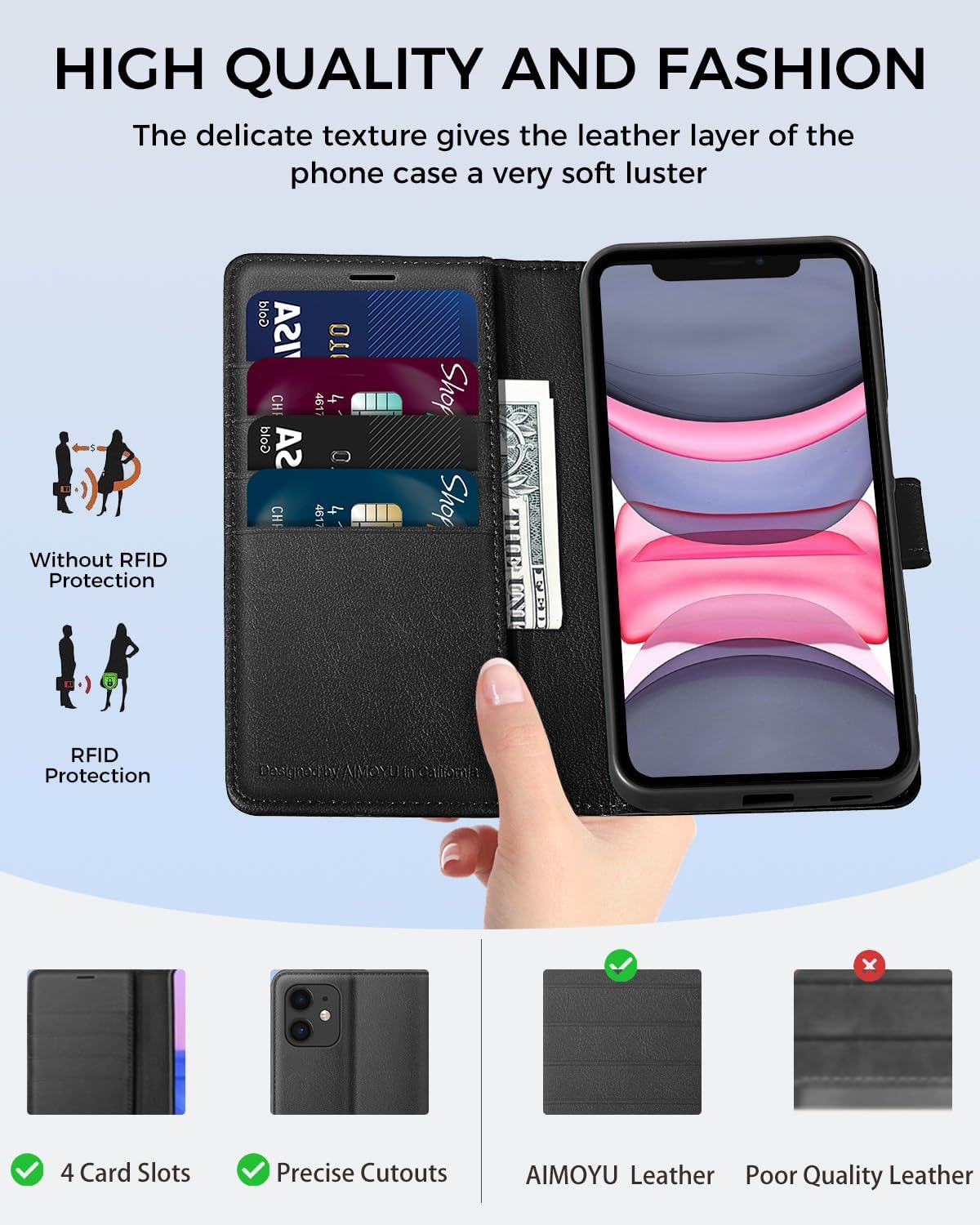 Detalle de iPhone 11 leather flip case with 4 slots