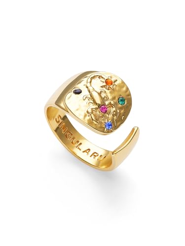 Detalle de SINGULARU Organic Colors Zodiaque, bague chevalière plaqué or 18 carats