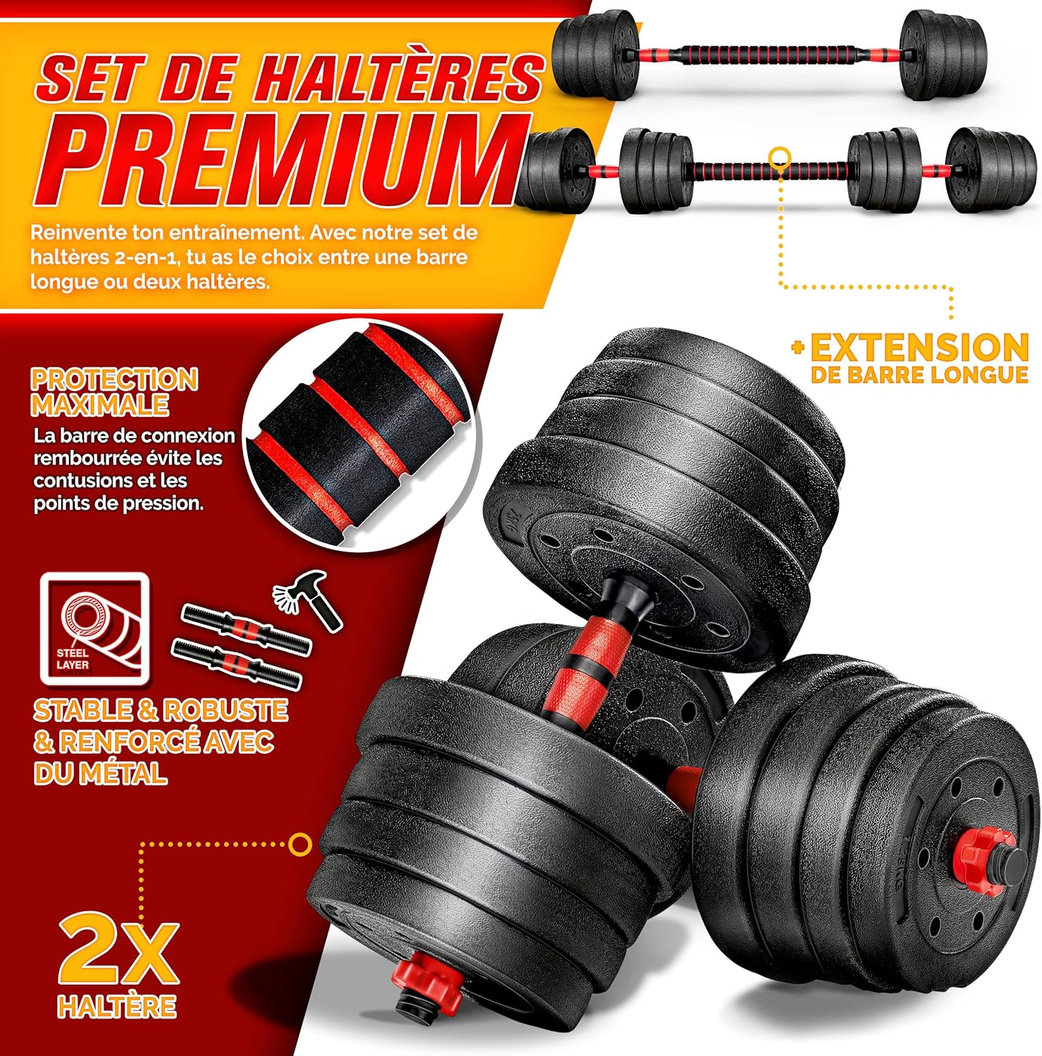 Detalle 2 de RE:SPORT Ensemble d’haltères réglable 15-40 kg 🏋