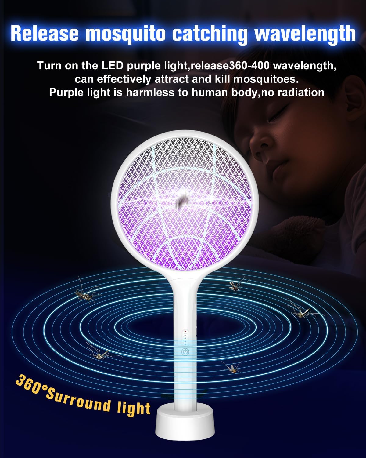 Detalle de DEEZEE ELMS-4000 Electric Fly Swatter with 4,000V Grid and Rechargeable Purple Light