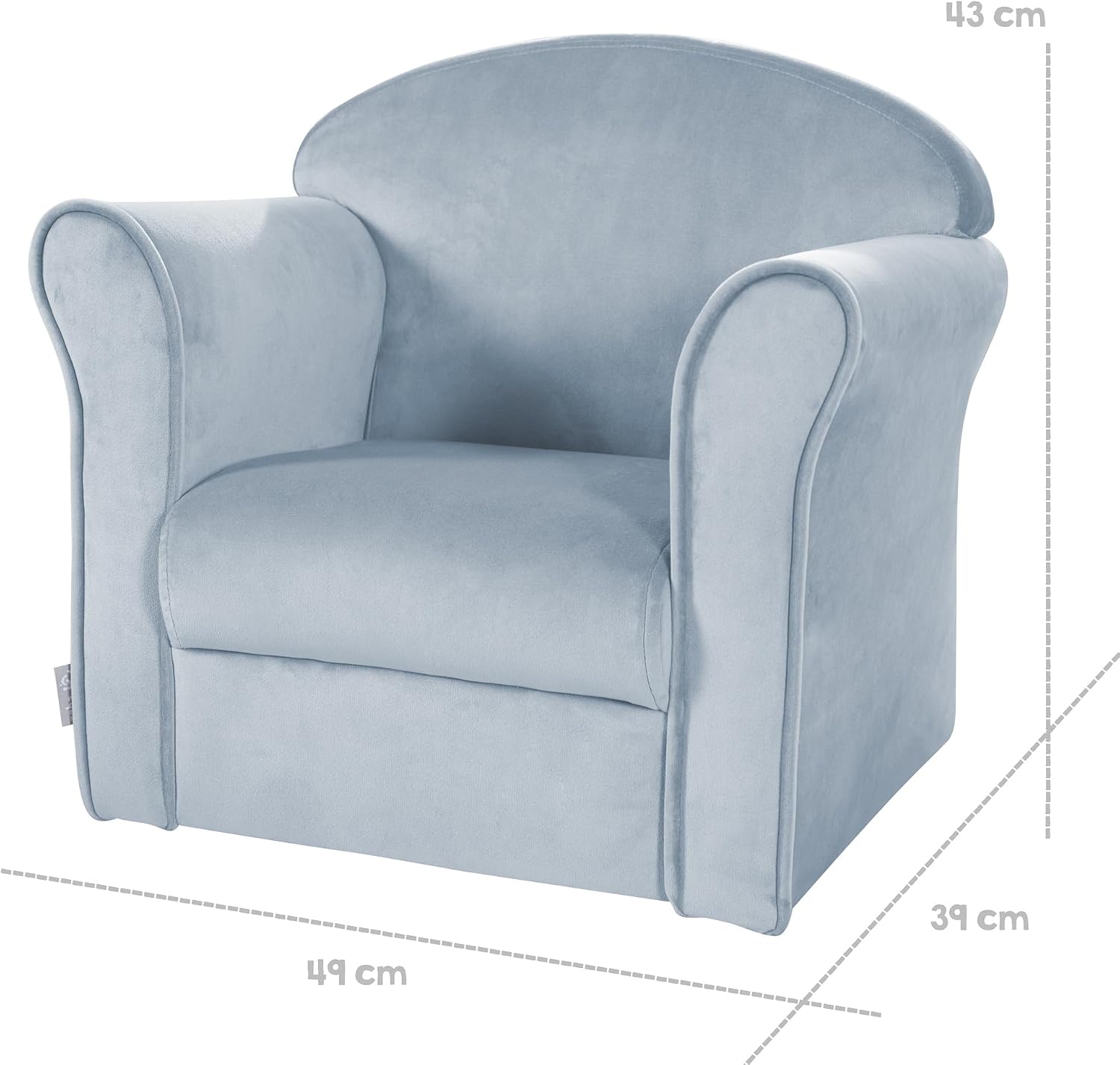Detalle de roba Lil Sofa barnfåtölj med armstöd i ljusblå sammet, sitthöjd 22 cm