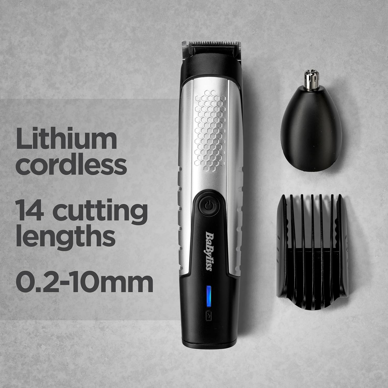 Detalle de BaByliss Lithium Power Beard Trimmer — Cordless Grooming Kit (T812U) with Stainless Steel Blades