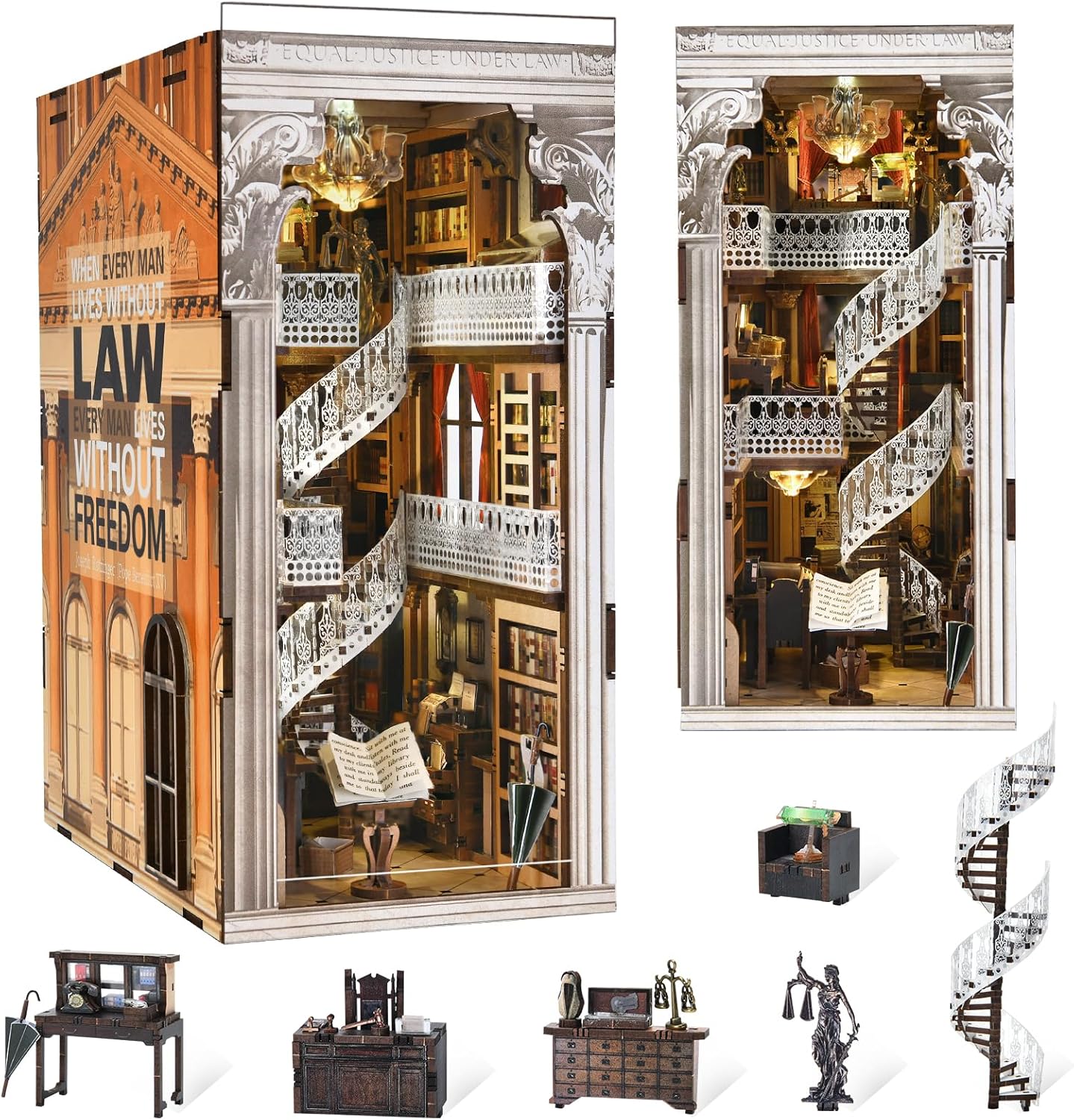 MiniCity Kit Book Nook en bois : serre-livres puzzle 3D avec lumière LED