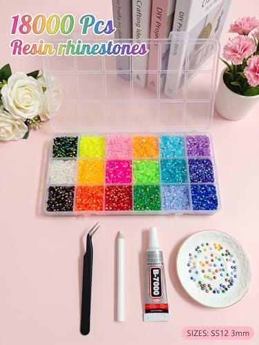 Thumbnail 5 de BelleOnyx 18000 Pcs Resin Jelly Rhinestones Kit (18 Colours, 3mm) with Multishape Gems & Glue