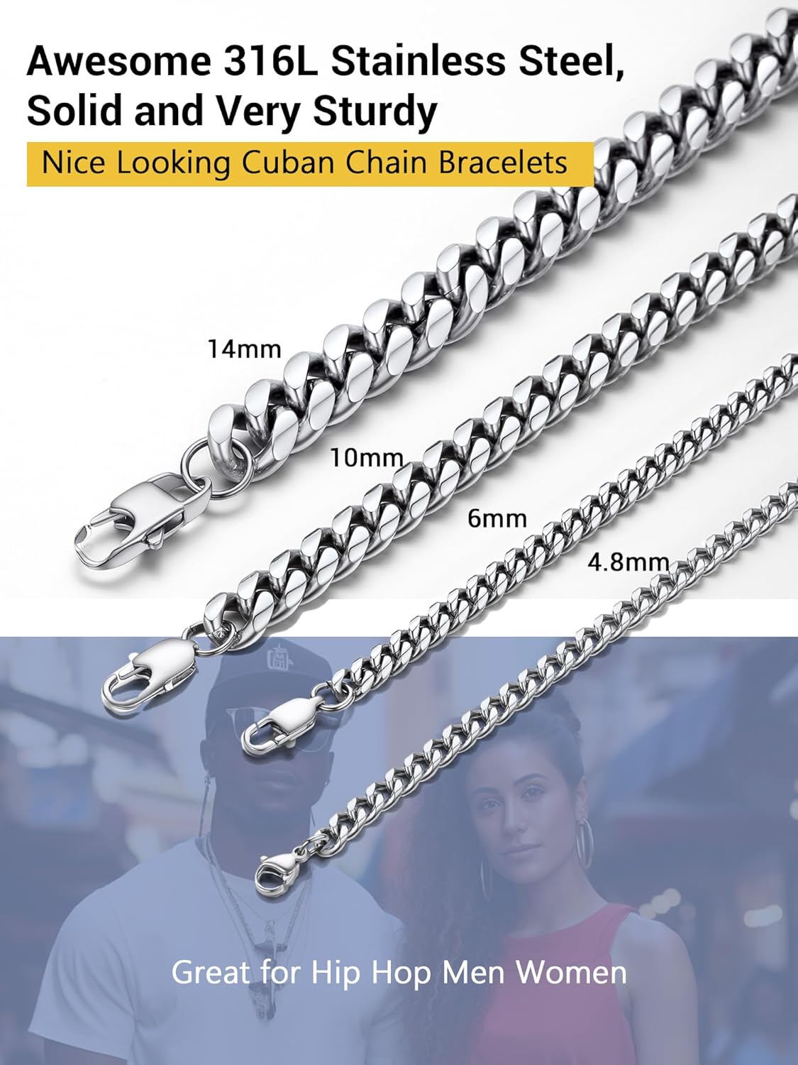 Thumbnail 3 de PROSTEEL Bracciale da uomo in acciaio inox placcato oro con catena cubana ritorta