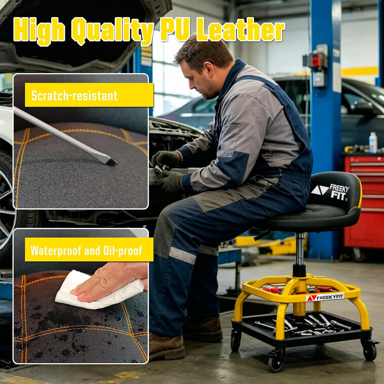 Thumbnail 4 de FreekyFit Rolling Shop Stool 330 lbs