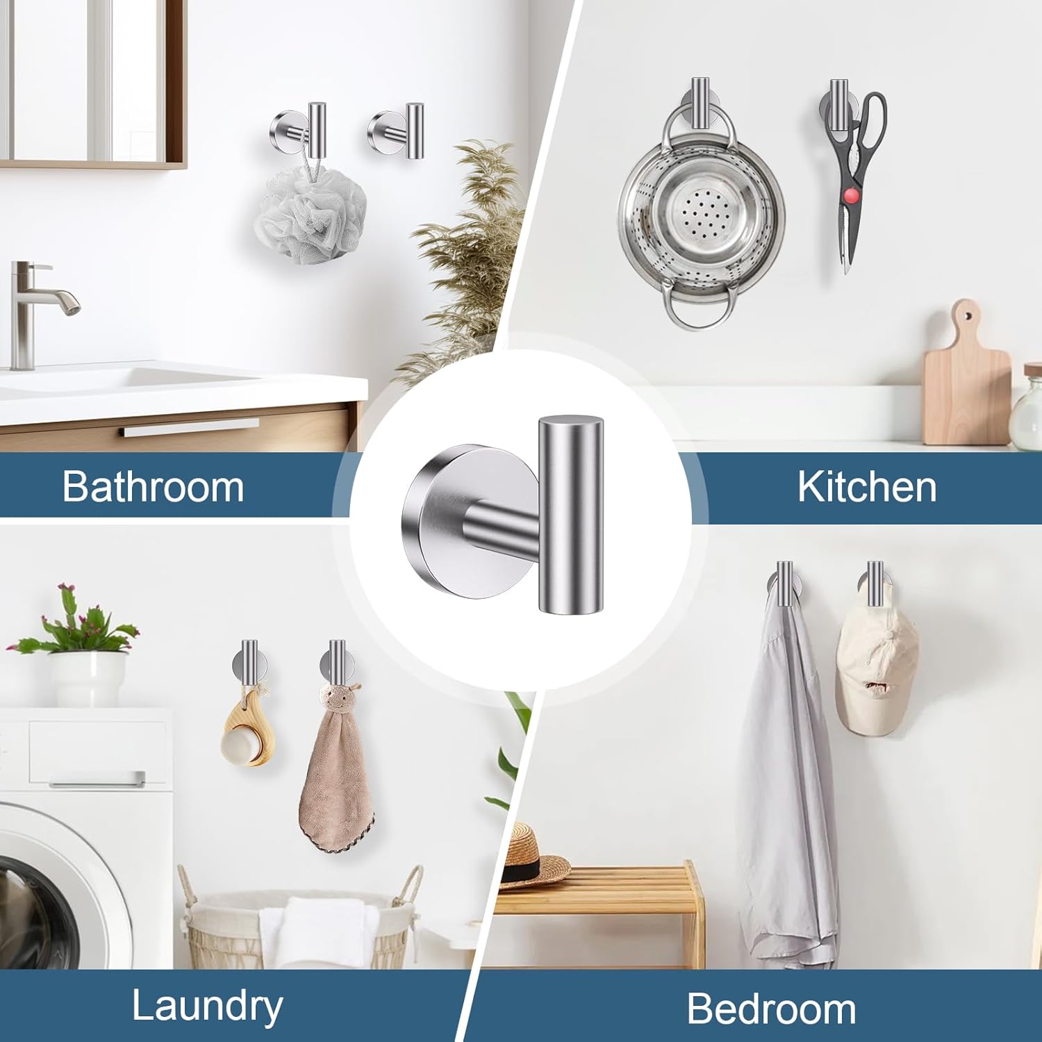Thumbnail 4 de Brushed Nickel 5-Piece Bathroom Hardware Set with Shelf – 23.6 Inch Towel Rack & Towel Bar