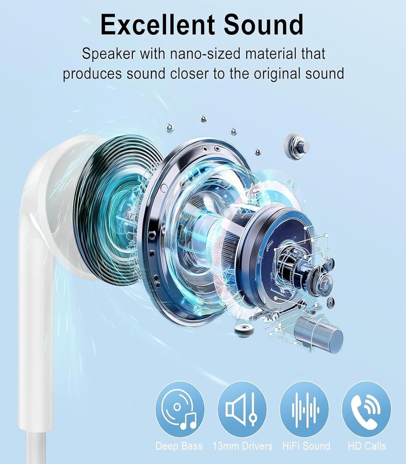 Thumbnail 1 de USB C Headphones for iPhone 17/16/15 — USB-C Earphones with Built-in Mic, Control and Hi‑Fi Sound
