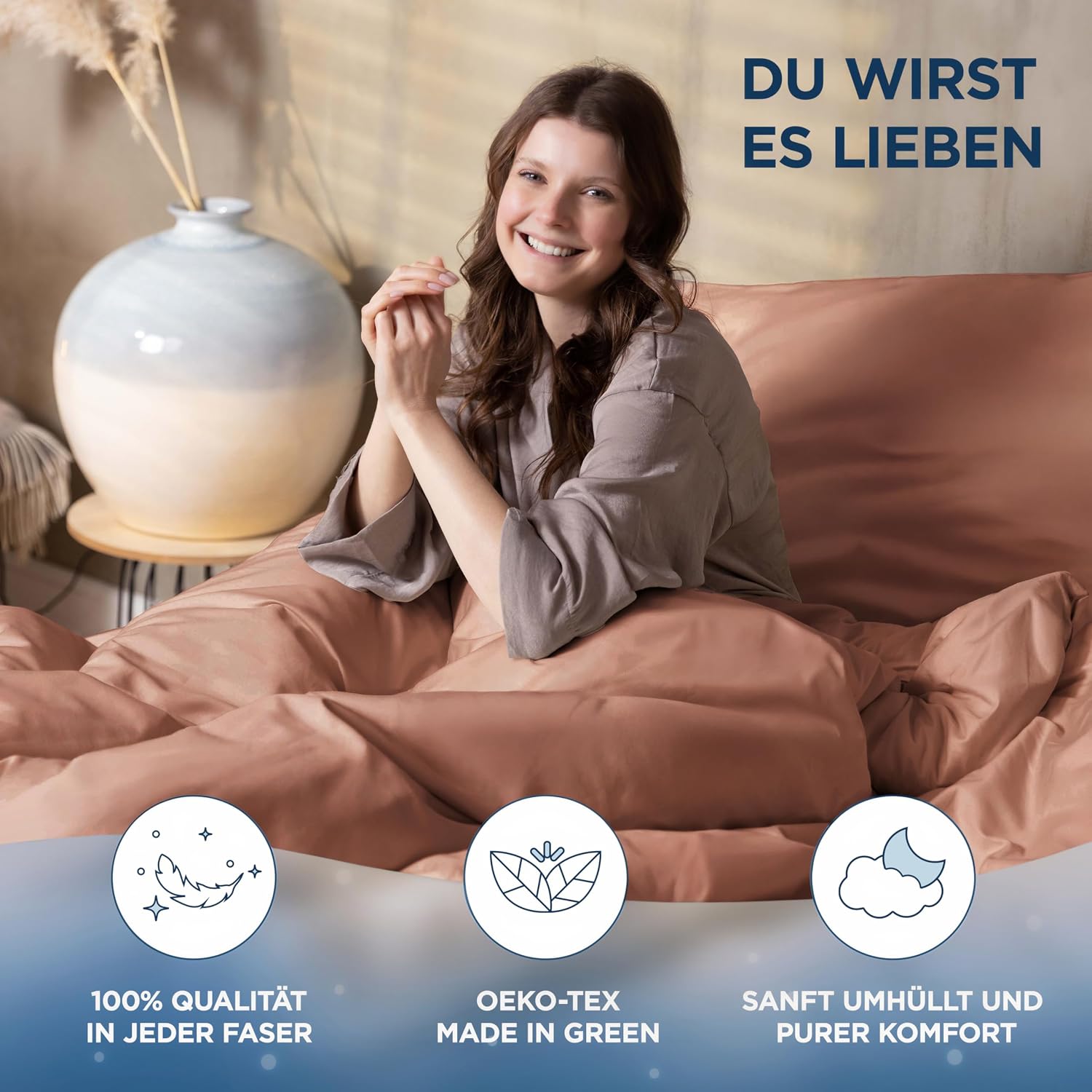 Detalle de Samthus Bettwäsche 140x200 Baumwolle Satin – Haptik und Qualität in Mokka Braun