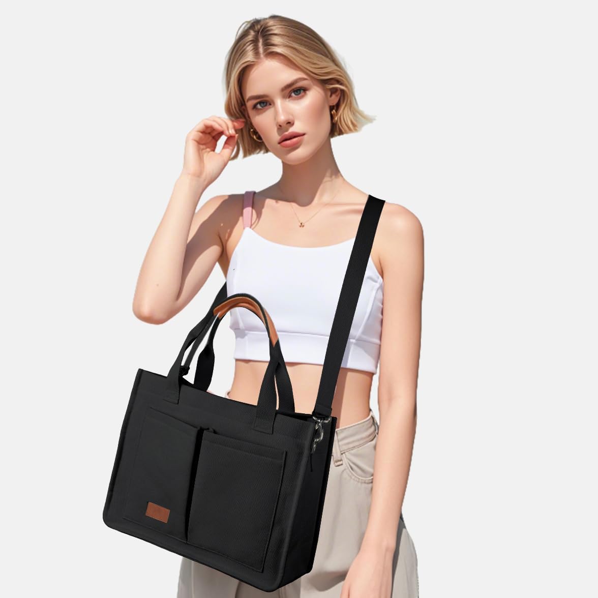 Thumbnail 2 de Voova Large Canvas Tote Bag 13-14in Laptop