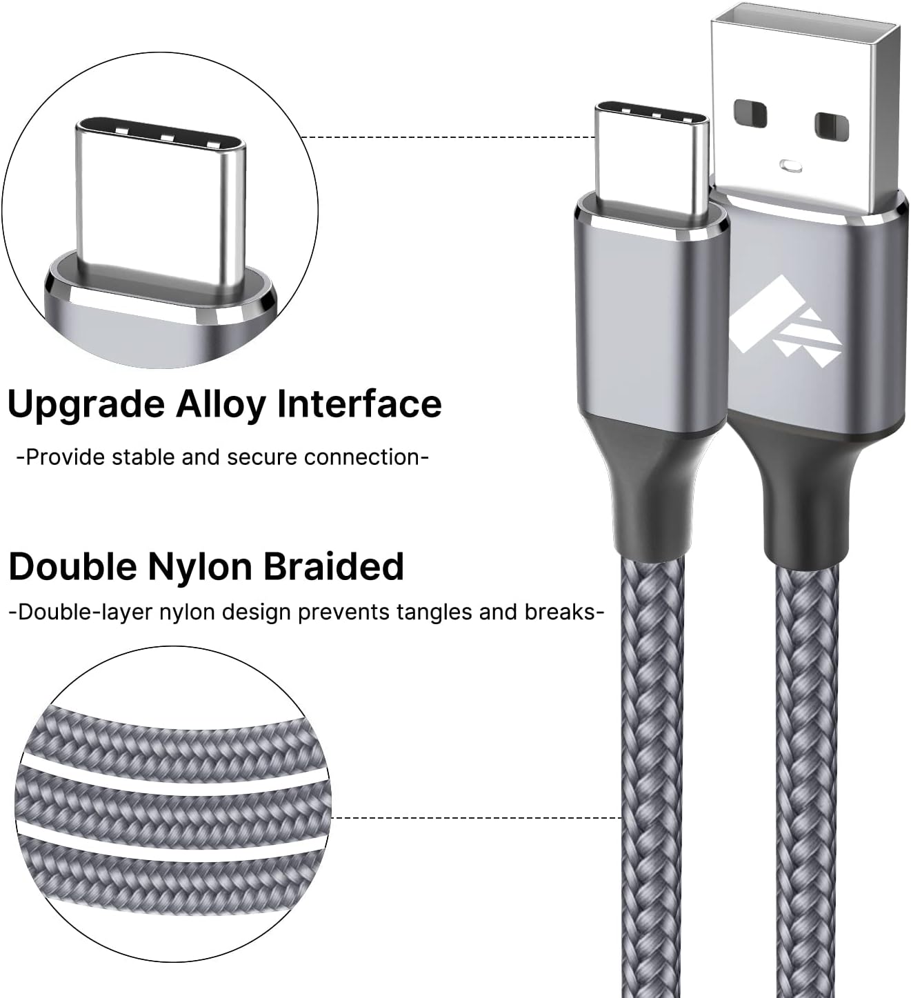Detalle de Aioneus 6936878835205 USB-C Cable 2-Pack, 6 ft, 3A Fast Charging