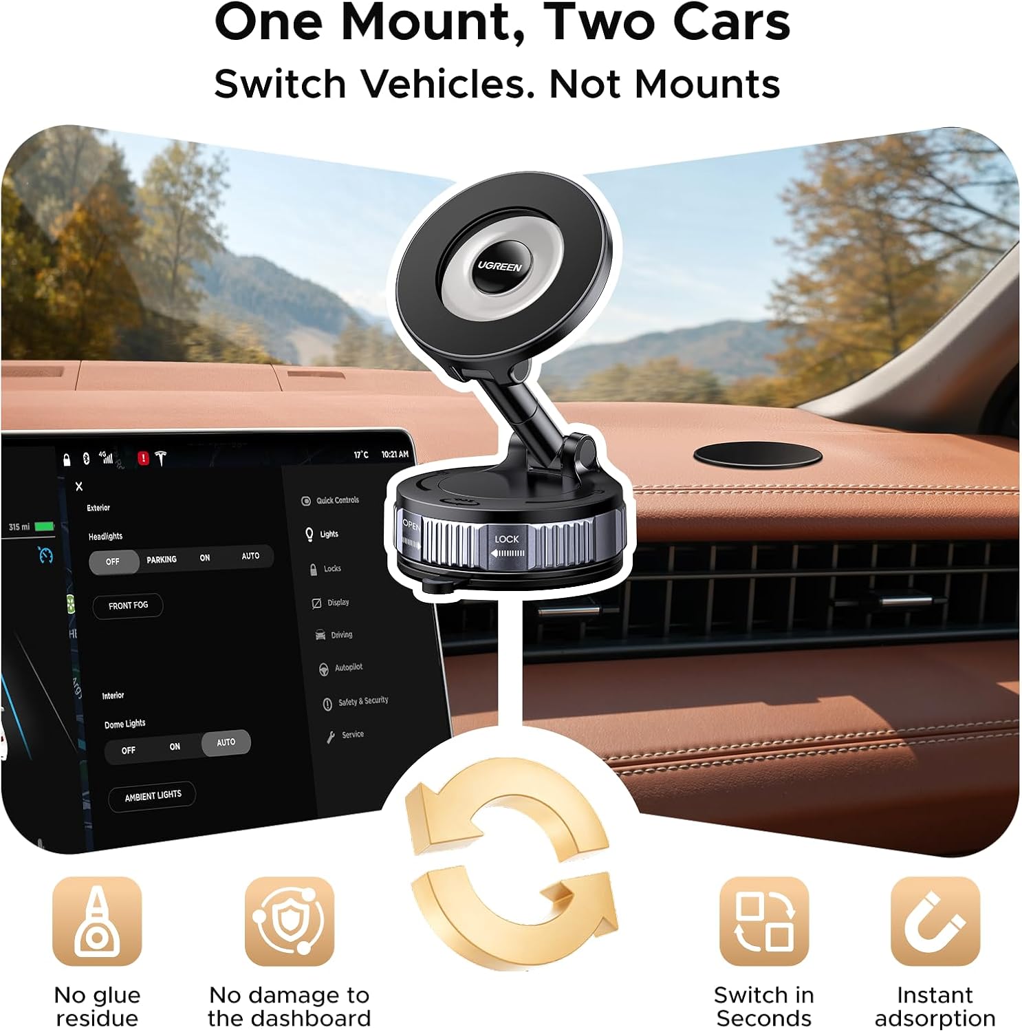 Thumbnail 4 de UGREEN Vacuum Magnetic Phone Holder for Cars