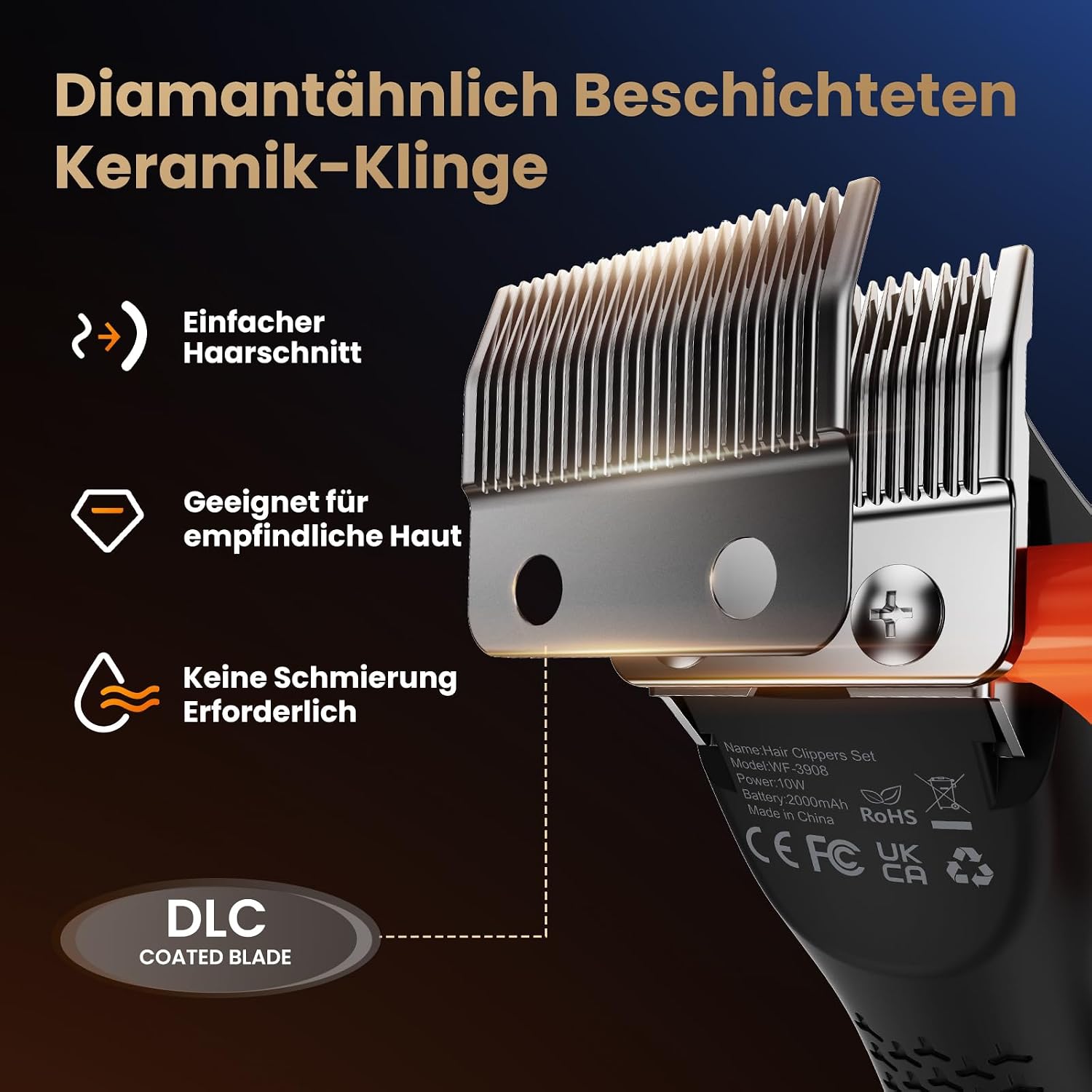 Detalle de MAXGROOM Haarschneidemaschine Profi Set – Diamantähnlich beschichtete Klingen, Keramik-Klingen, 9000 U/min Magnet-Motor, Zero-Gap Konturen, Akku, LED-Anzeige