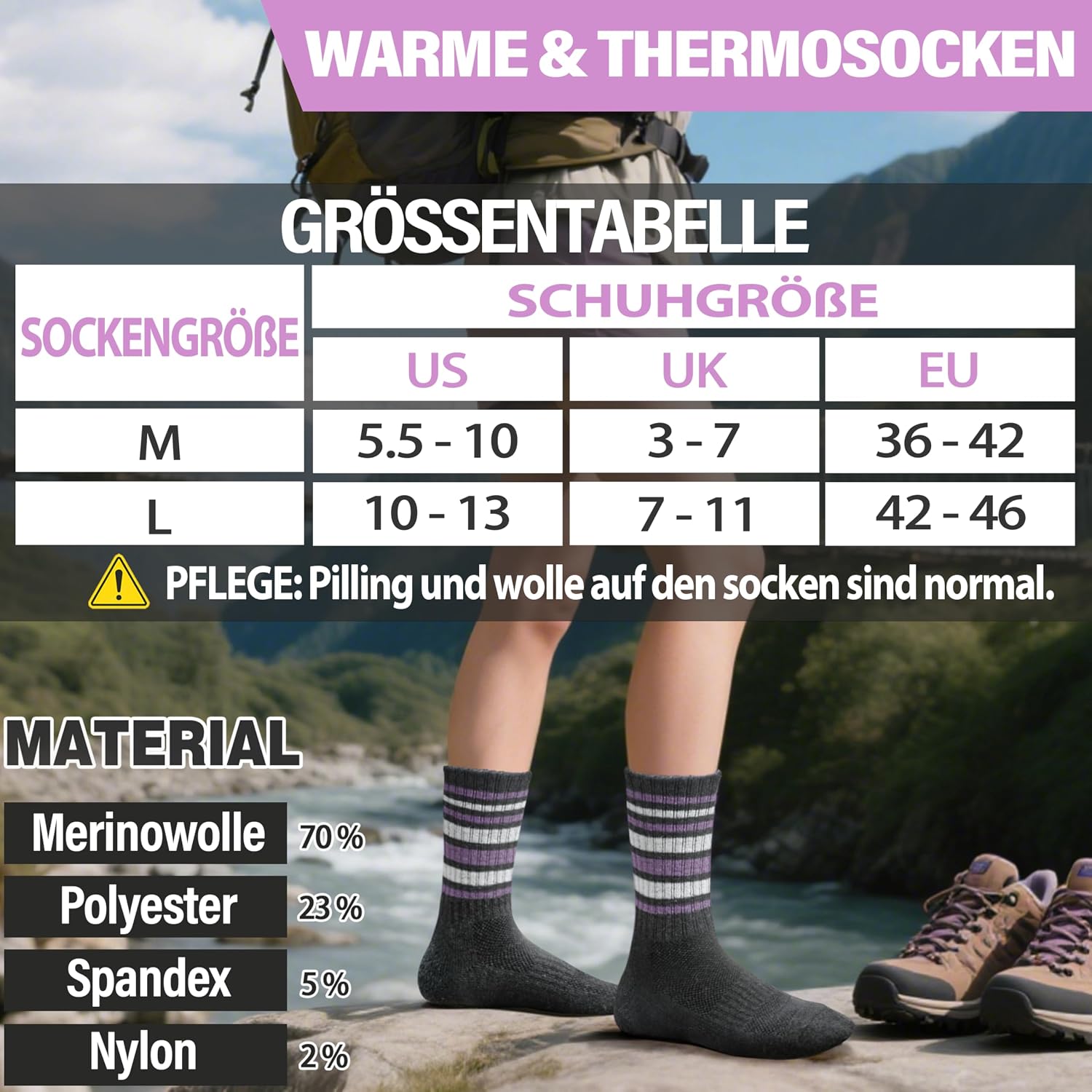 Thumbnail 4 de EBMORE Merino Wollsocken 5 Paar