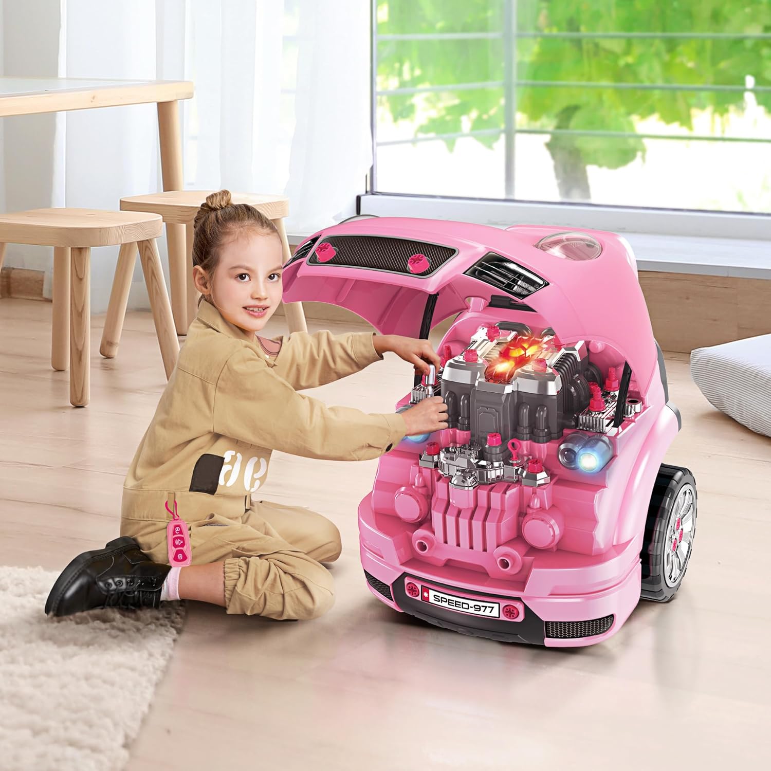 Detalle 2 de HOMCOM Camión de Juguete para Niños +3 Años 🚗 61 Piezas Rosa