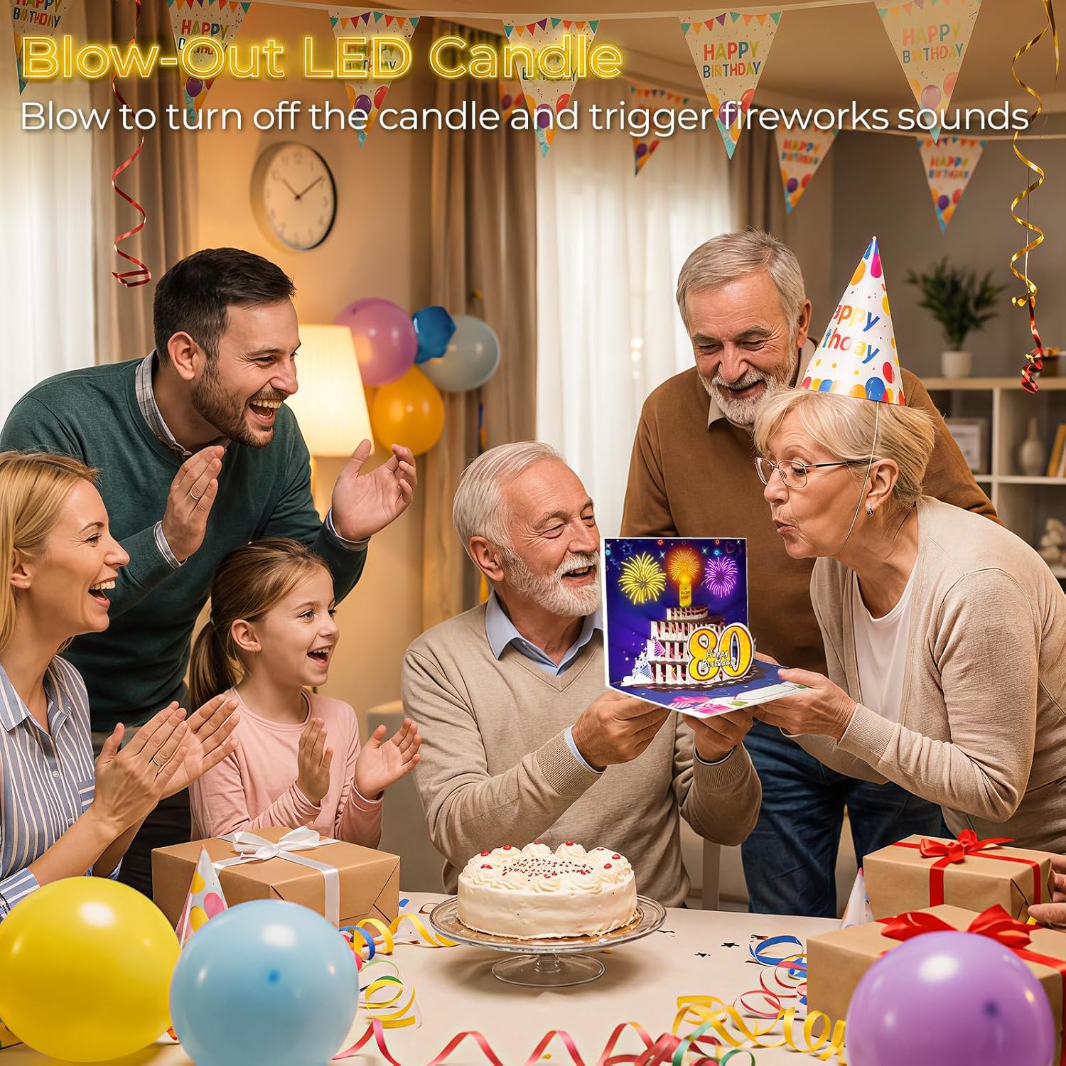 Thumbnail 4 de YianHien 80th Birthday Card: Musical Pop‑Up Card with LED Candle