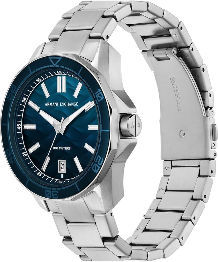 Detalle 2 de Armani Exchange Montre pour homme — boîtier 44 mm, bracelet acier et cadran bleu