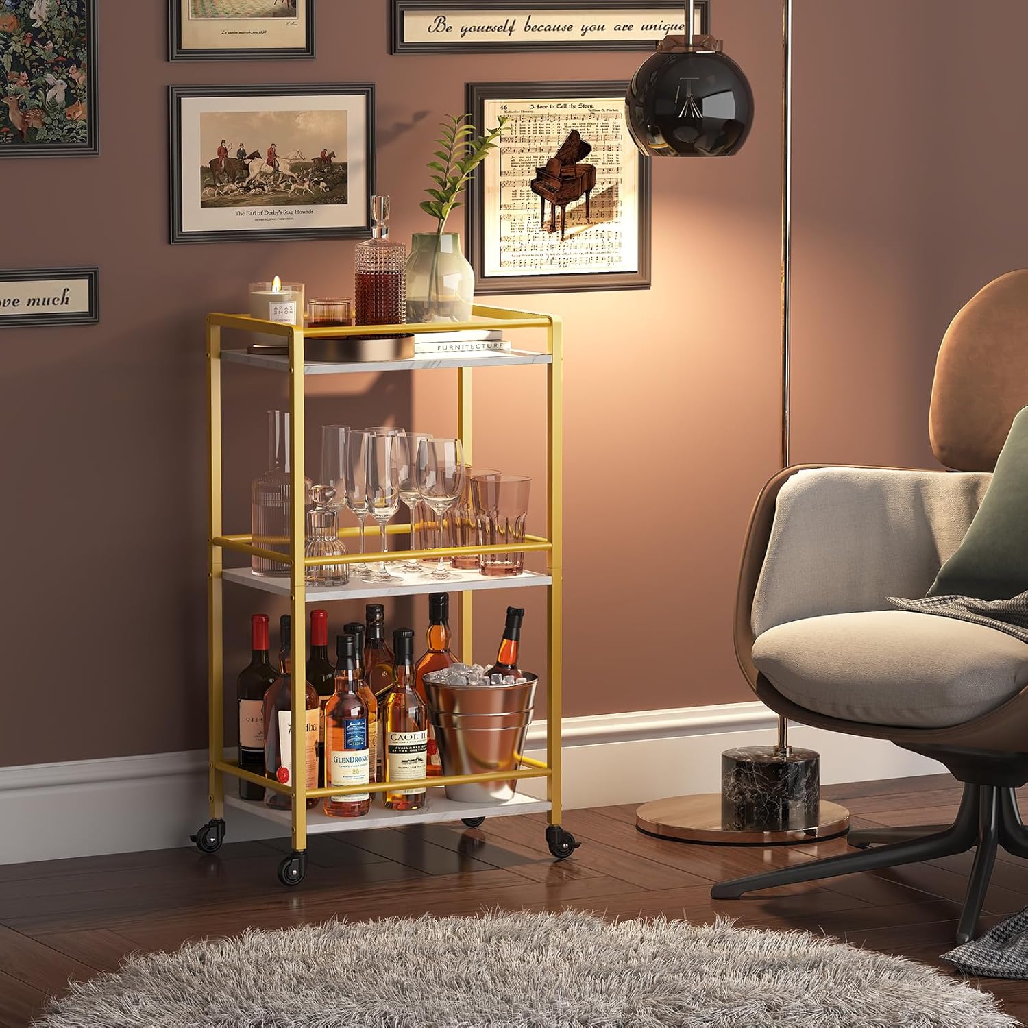 Detalle de Lifewit Carrello da Cucina a 3 Livelli con Ruote Blocca… Dorato – Versatilità e stile per casa e ufficio