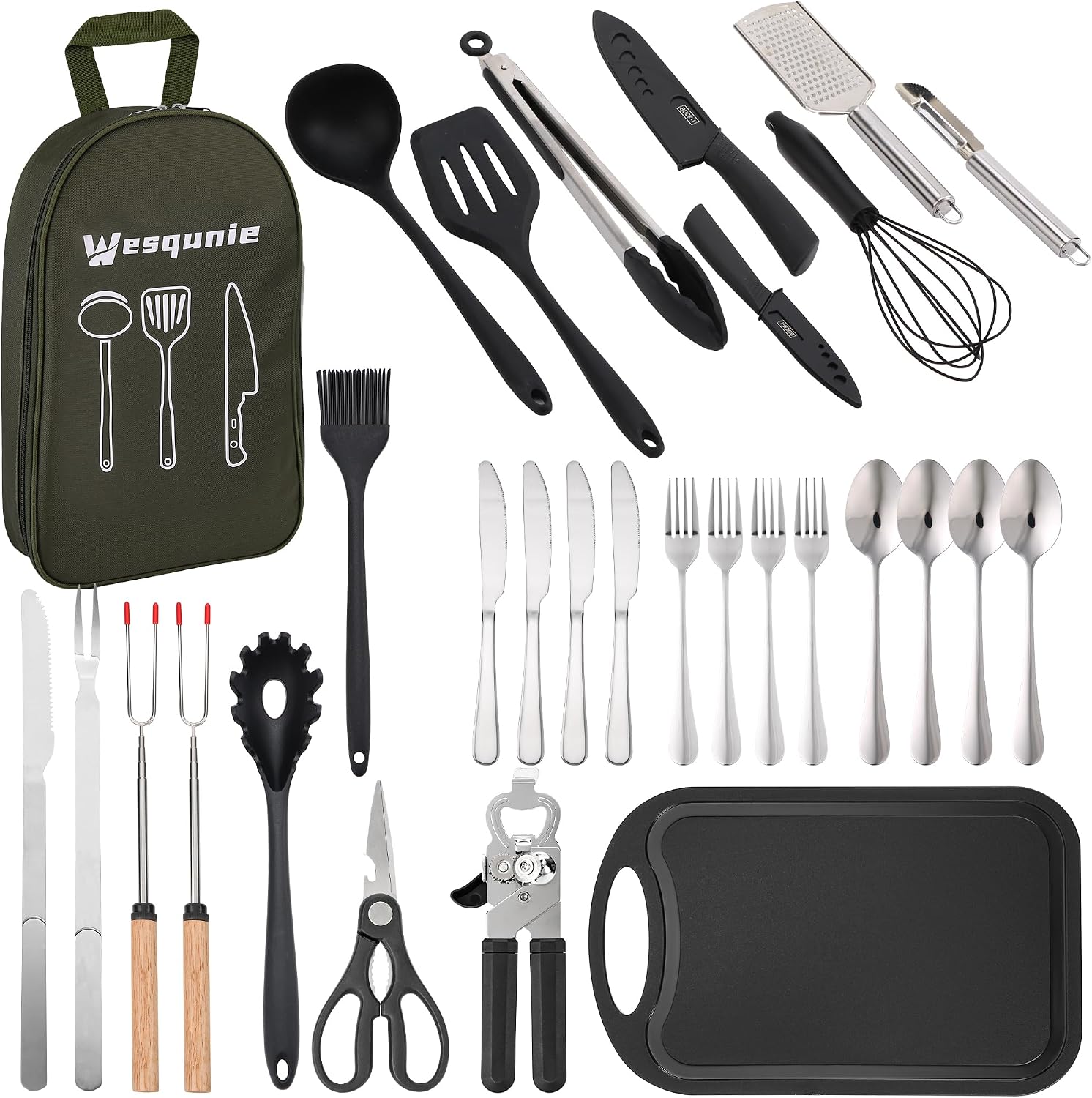 Detalle de Wesqunie Camping Cookware 30-Piece Silicone and Stainless Steel Utensil Set
