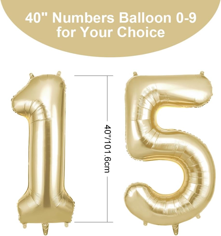 Thumbnail 1 de OFFCUP Gold Number 15 Balloons – 40 Inch Large Foil Numerals (1 & 5) for Birthday Parties
