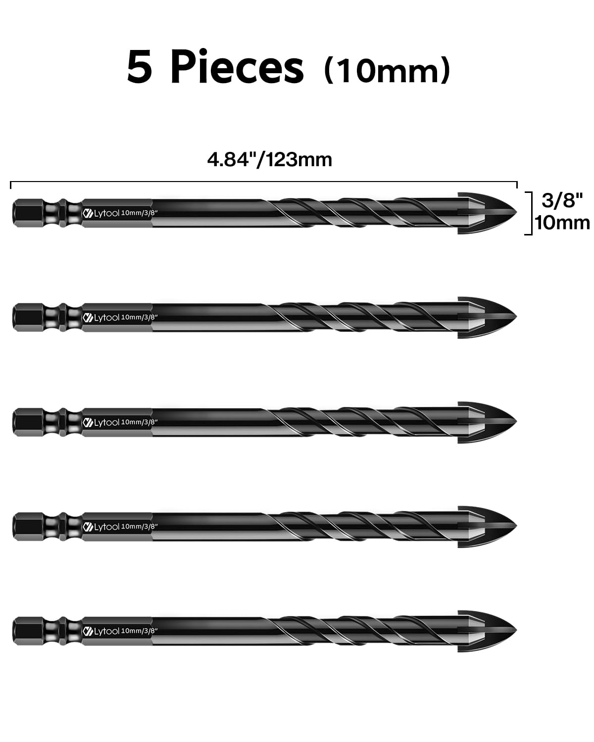 Detalle de Lytool Lot de 5 Forets Grès Cérame et Verre 10 mm – Perçage polyvalent pour carrelage, verre et pierre