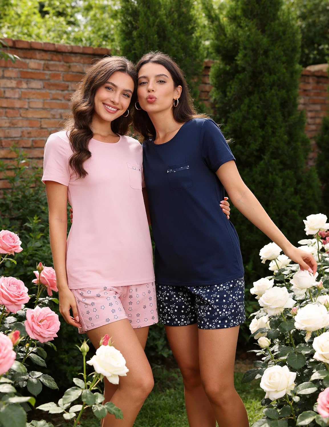 Detalle de Aseniza Damen Kurz Pyjama Set – Baumwolle Shorty mit Sternenprint, 2-teilig