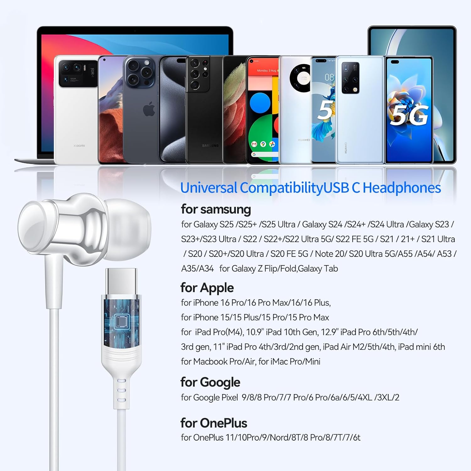 Thumbnail 3 de USB C Headphone for Samsung S25 Wired Earbuds
