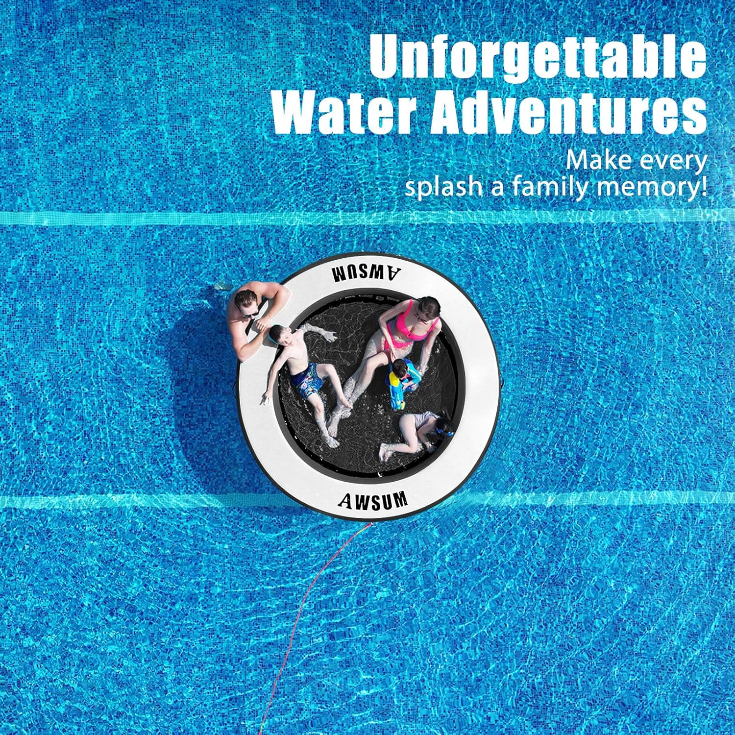 Thumbnail 6 de AWSUM Inflatable Water Hammock Round Floating Ring - 8ft Island for Lakes, Pools, and Rivers