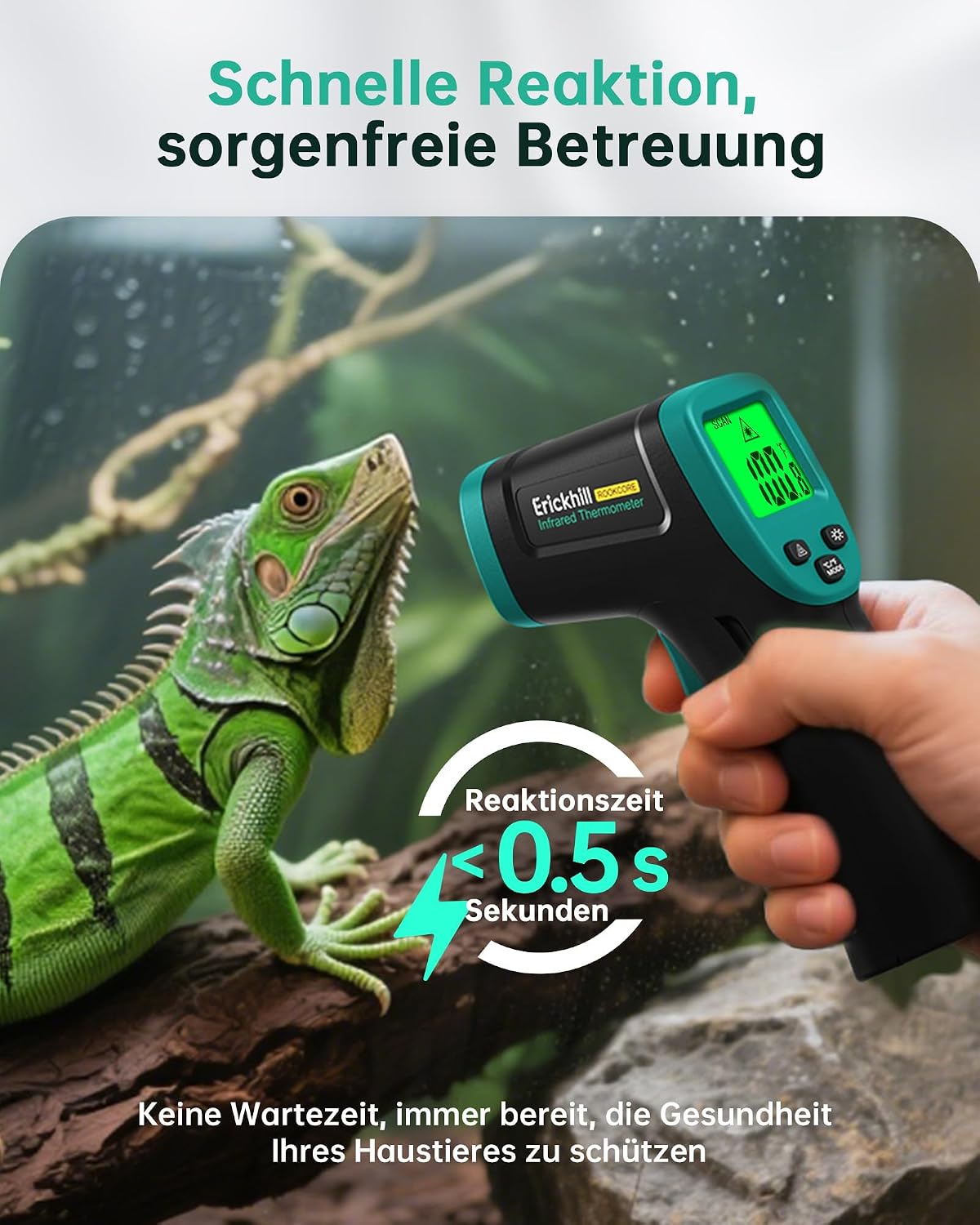 Detalle de ERICKHILL Infrarot-Thermometer (Laser, -50 bis 600 °C) mit einstellbarem Emissionsgrad