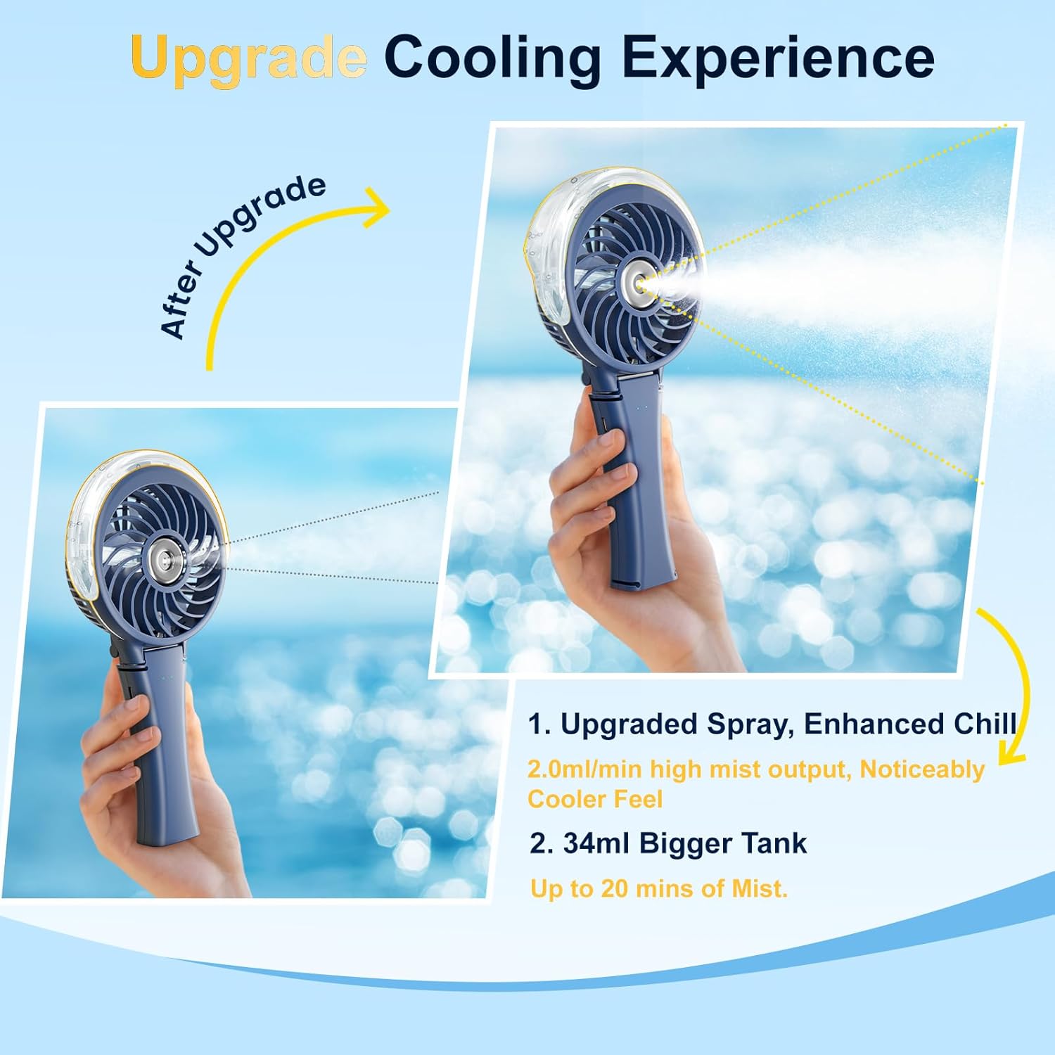 Detalle 2 de HandFan Upgraded Portable Handheld Misting Fan with Rechargeable Battery (Royal Blue)