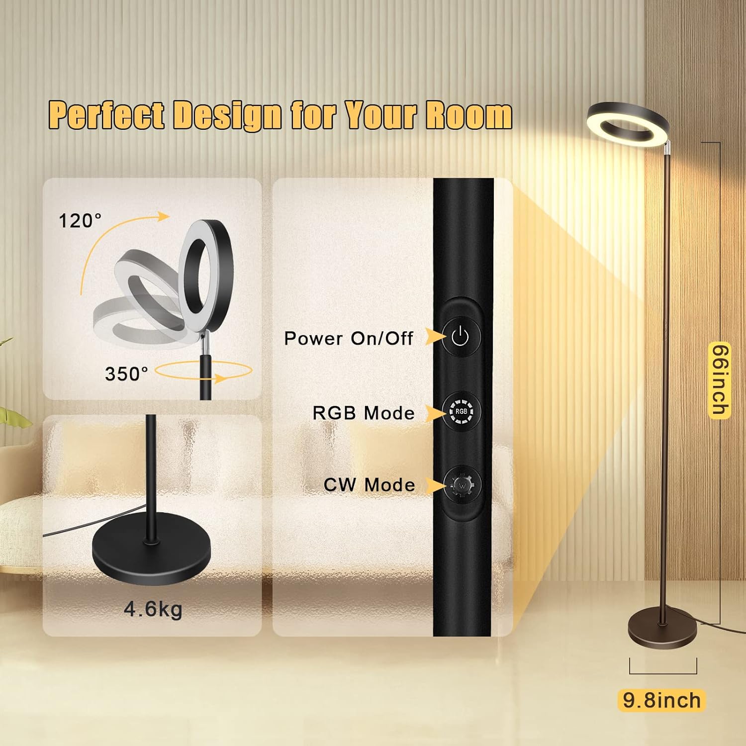 Thumbnail 2 de LED Stehlampe 42W Superhelle, RGBW Farbwechsel mit WLAN‑Smart‑Home, Doppelseitig, Musik‑Sync & Dimmbarkeit